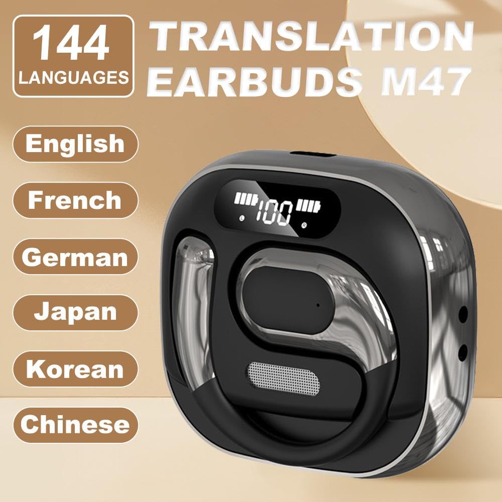 Audífonos Inalámbricos Bluetooth 5.4 Open Ear, Auriculares Traducción 144 Idiomas, Sin Dolor de Oído, Llamadas HD Cero Retardo, Pantalla LED, Sonido HiFi 360°, para Deporte Ejercicio