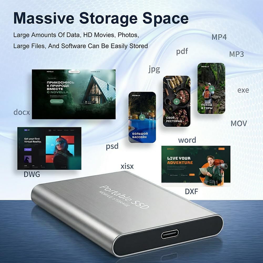 SSD portátil de 4 TB, unidad externa de estado sólido, expansión de almacenamiento de gran capacidad para teléfono y computadora, color plateado