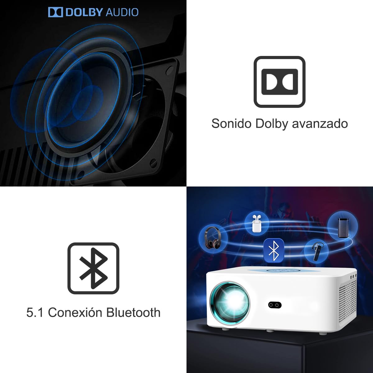 E T EASYTAO Proyector Portatil, Proyectores Inteligente 1080P Soporta 4K con Bocinas Boble Dolby Compatible con 2.4G/5G WiFi 6, Mini Proyector para Celular/Laptop/PC/PS5/Smart TV