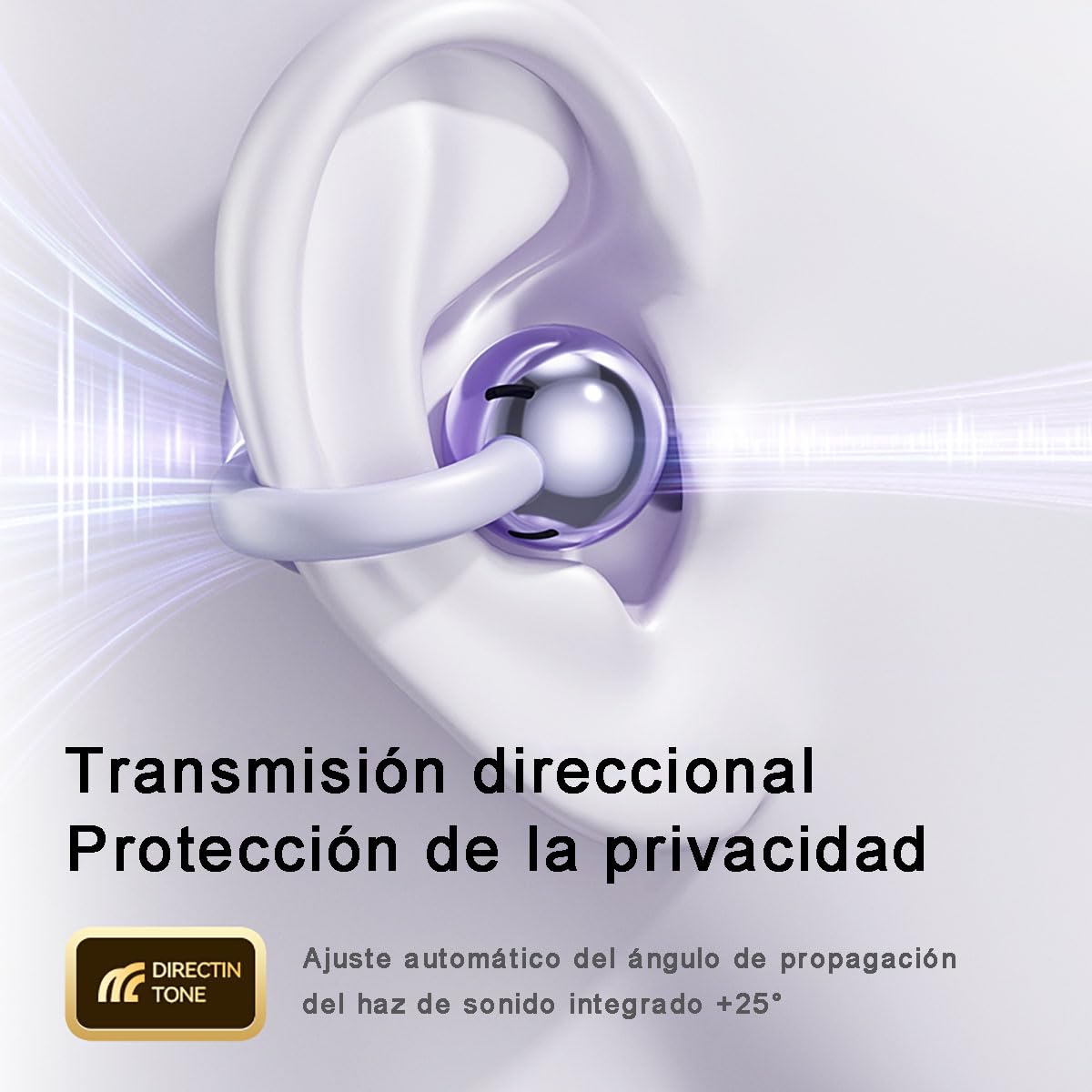 PTHTECHUS Audífonos Inalámbricos Bluetooth, Audífonos Deportivos 12mm Diafragmas con ENC, 30H Reproducción, IPX5, Compatibles con iPhone Android 5.4 Open-Ear, Llamadas nítidas (Púrpura)