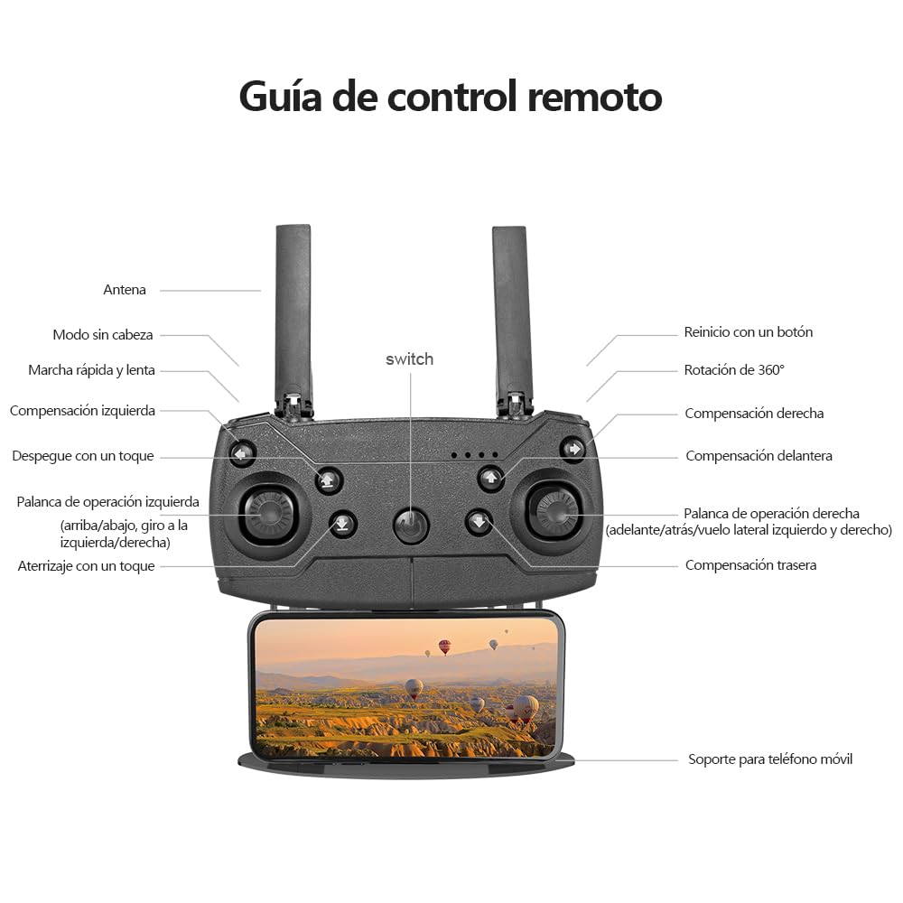 Dron con Cámara Dual, 360° Adjustable Eléctricamente Mini Drone para Principiantes, Drones con Cámara RC FPV WIFI 4k Cuadricóptero, Vuelo por Puntos de Referencia, Auto-Seguimiento, Giro 3D, Inicio con una Tecla, 3 Velocidades, 4 Baterías y Bolsa Portátil