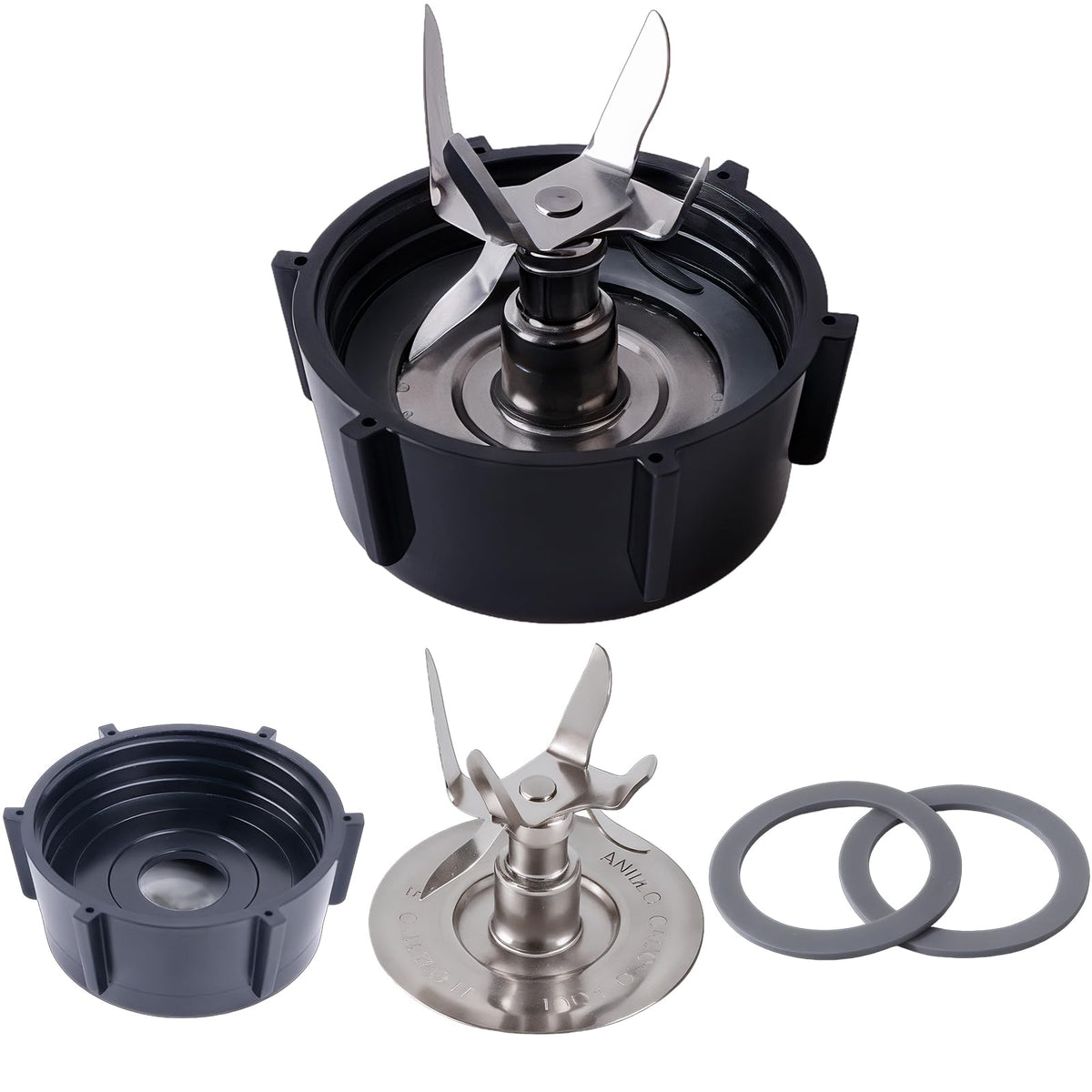4 piezas de repuesto para licuadora, hoja de hielo con tapa de base de tarro y junta de goma, sello de junta tórica compatible con accesorios de licuadora Oster y Osterizer, kit de actualización