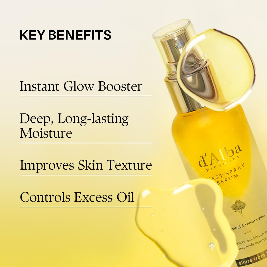 D’ALBA PIEDMONT First Spray Serum 100 ml – Suero Facial Hidratante en Spray con Trufa Blanca – Serum Hidratante Facial de Doble Capa para Piel Suave y Luminosidad Instantánea – Skincare Coreano Vegano.
