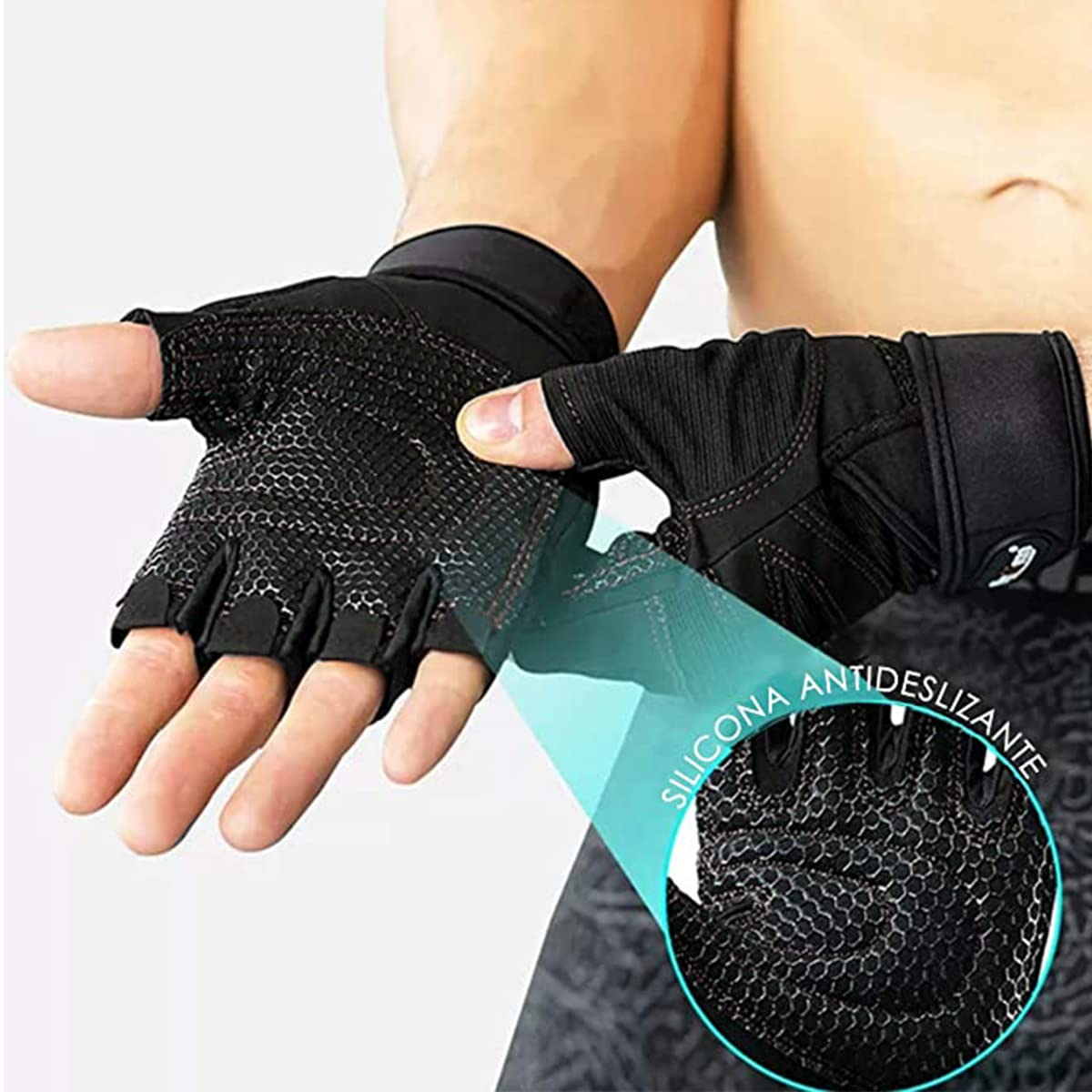 DQST Guantes para Gym, Guantes Deportivos para Gimnasio, Guantes Antideslizante y Transpirable, Guentes Diseño con Protección de Muñecas para Hombre y Mujer para Correr, Montar Bicicleta (Negro, M)