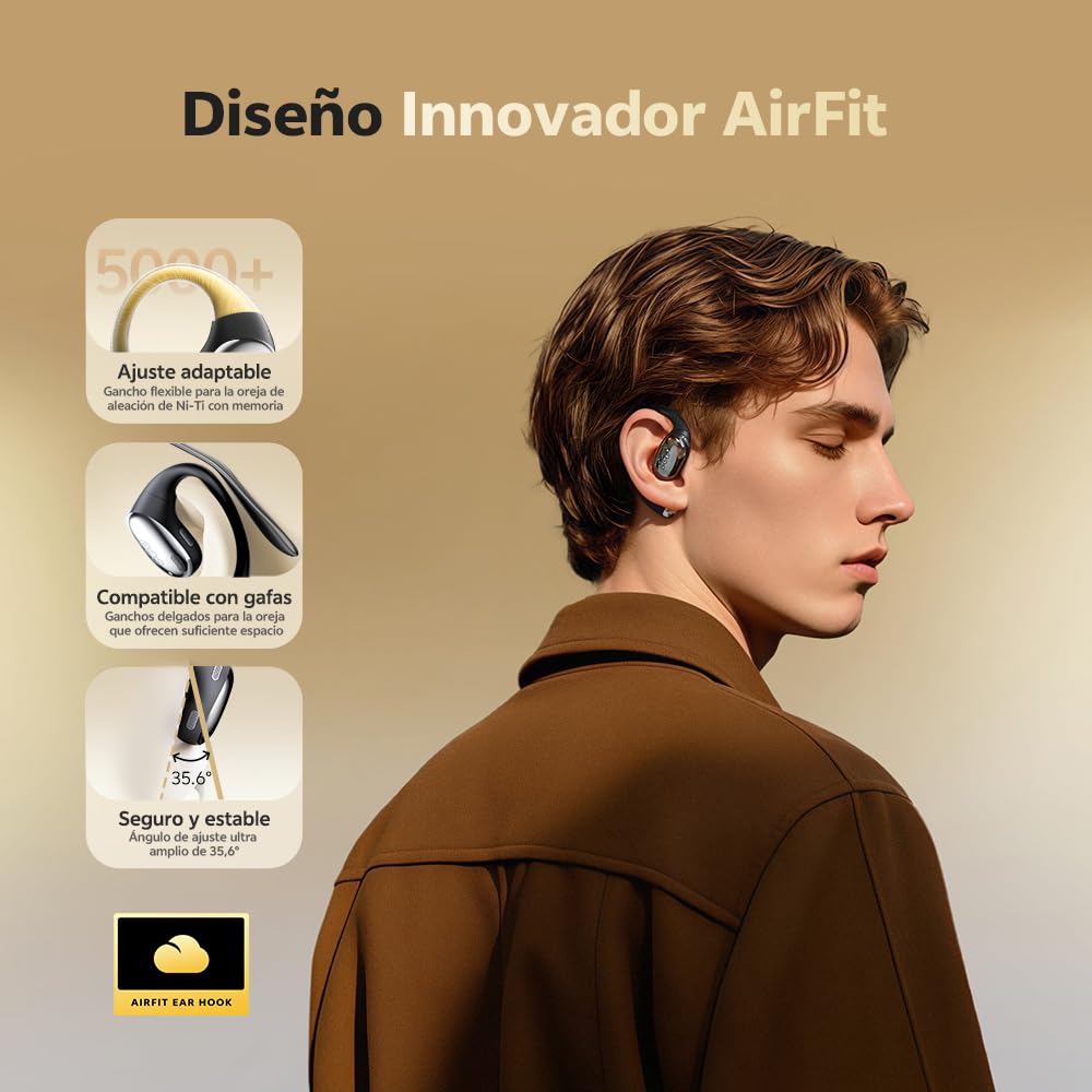 QCY Crossky R70 Auriculares Inalámbricos, Audífonos Oído Abierto con 52 Horas de Reproducción, Hi-Res Audio y LDAC, Bluetooth 6.0, Carga Inalámbrica y Conexión Multipunto, Resistente al Agua lPX5