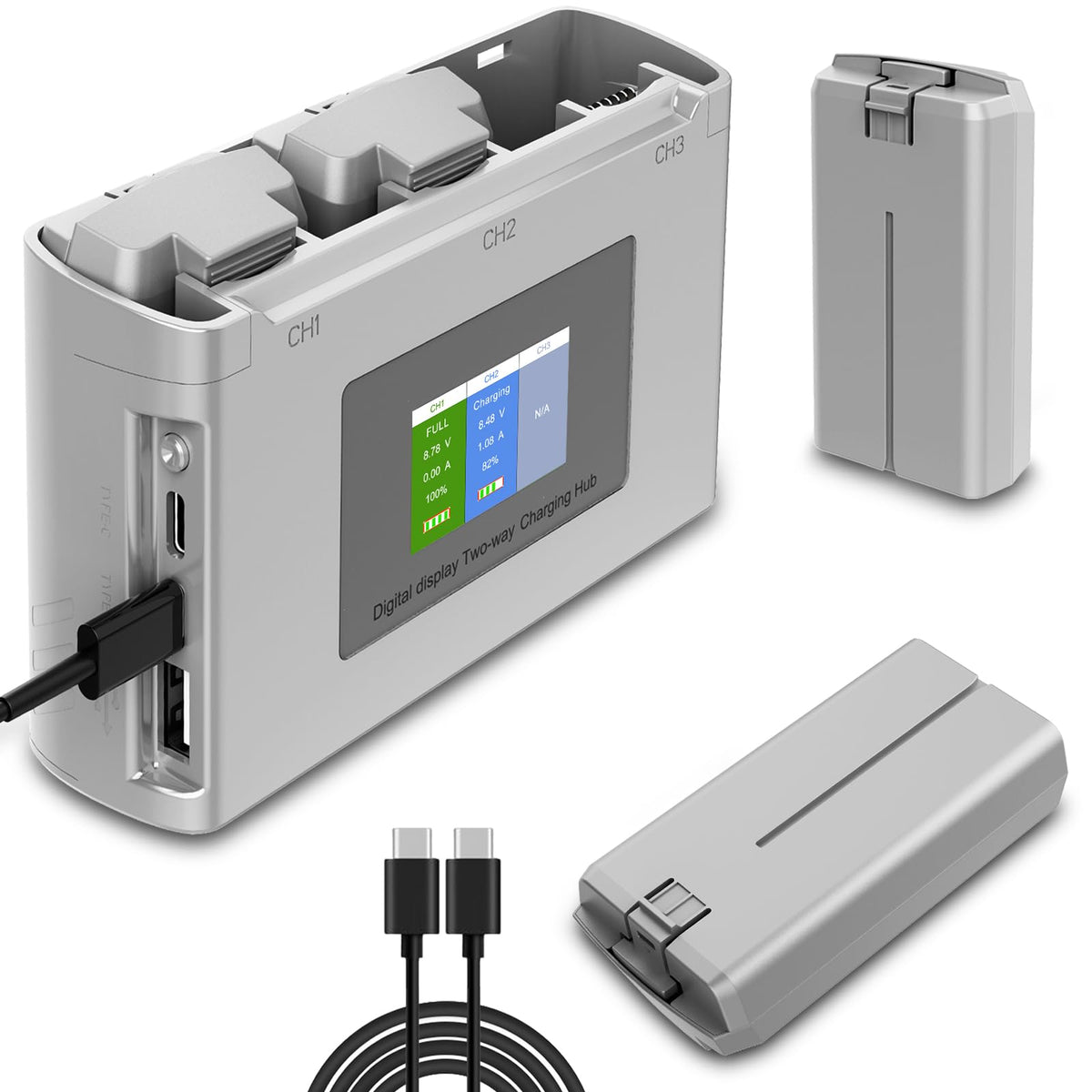 Artman Paquete de 2 Batería Mini 4K/Mini 2 con Estación de Carga, Batería para DJI Mini SE con Concentrador de Carga Bidireccional con Pantalla, Batería de 2400mAh 7,7V y 31 Minutos de Tiempo de Vuelo