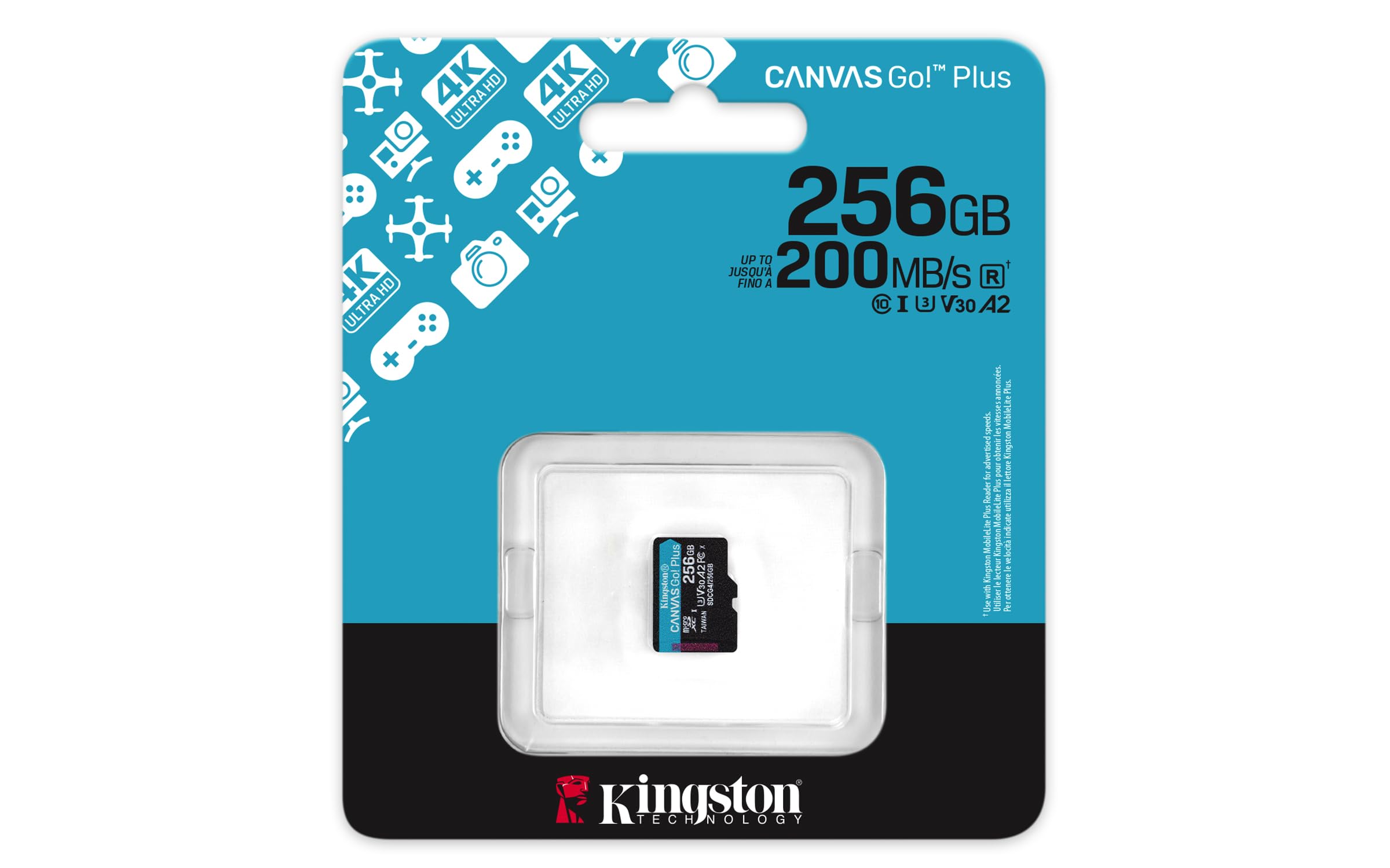 Kingston Tarjeta De Memoria MicroSD, Canvas Go Plus Gen4, Capacidad: 256GB, 4K, Clase 10, UHS-I, U3, V30, A2 Lectura: 200MB/s y Escritura: 160MB/s, sin Adaptador SKU: SDCG4/256GBSP