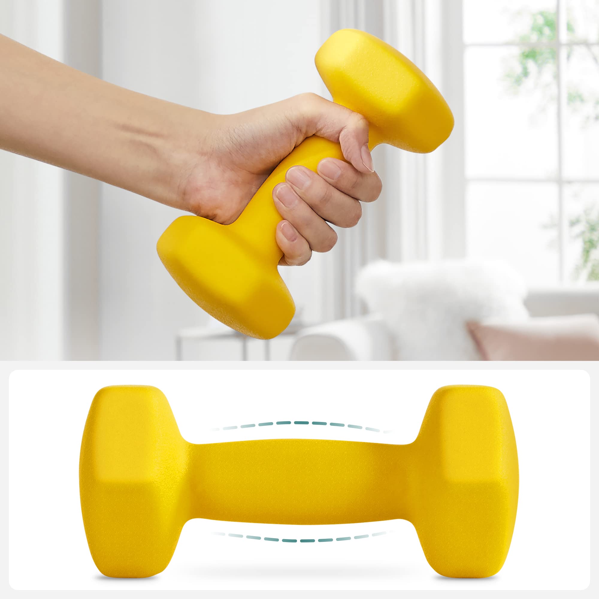 SONGMICS Juego de 2 Mancuernas, Mancuernas Hexagonales con Superficie de Vinilo, para Gimnasia en Casa, 2 x 2 kg, Amarillo MSYL064YL