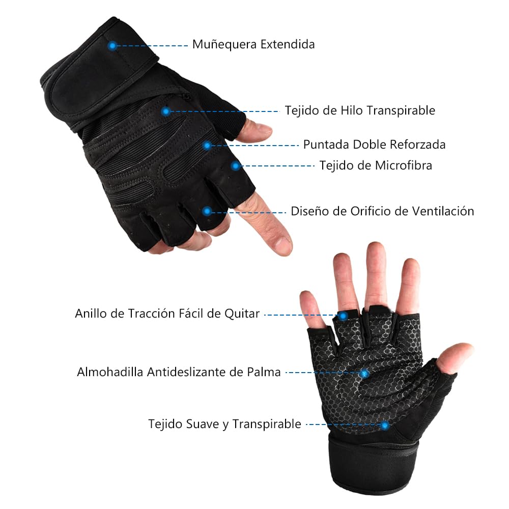 EASYTAO Guantes Deportivos, Guantes para Gimnasio con Protección de Muñecas, Diseño Antideslizante y Transpirable, Guentes Hombre y Mujer para Entrenamiento en Gym, Crossfit, Correr M