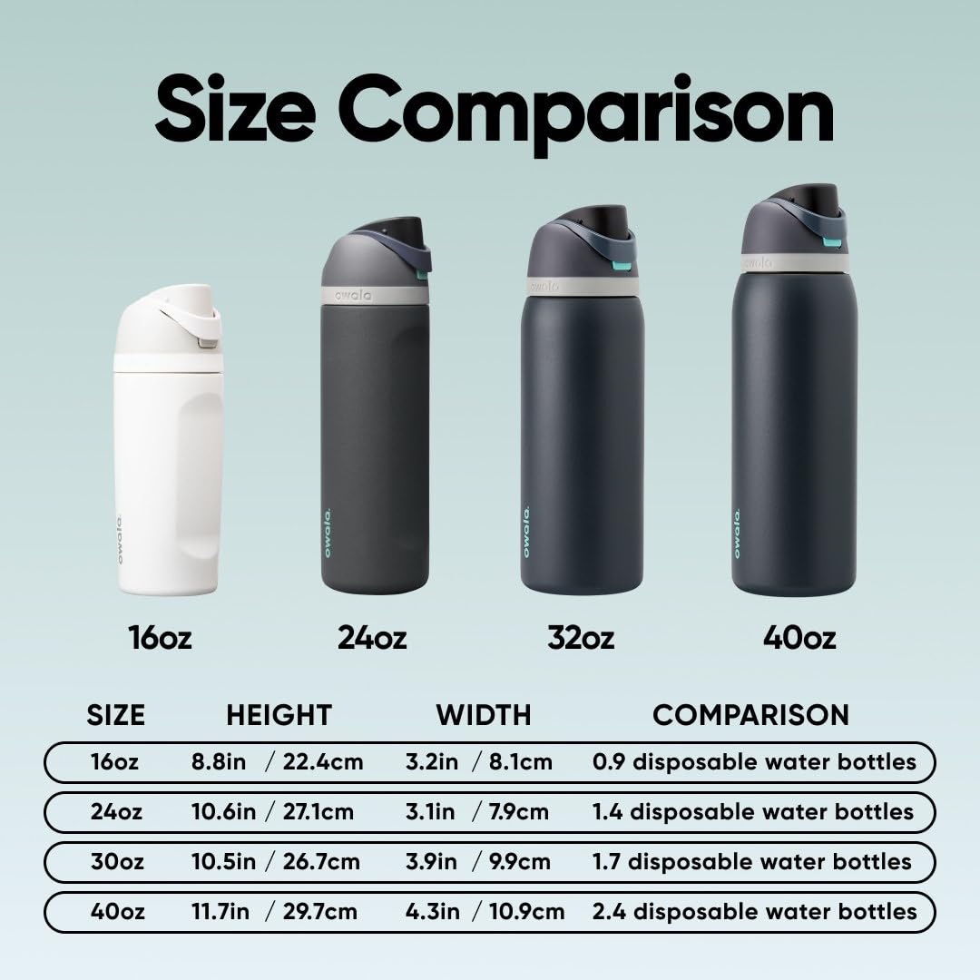 Owala FreeSip - Botella de agua aislada de acero inoxidable con pajita para deportes, viajes y escuela, botella de agua deportiva sin BPA, 32 onzas, marea brumosa