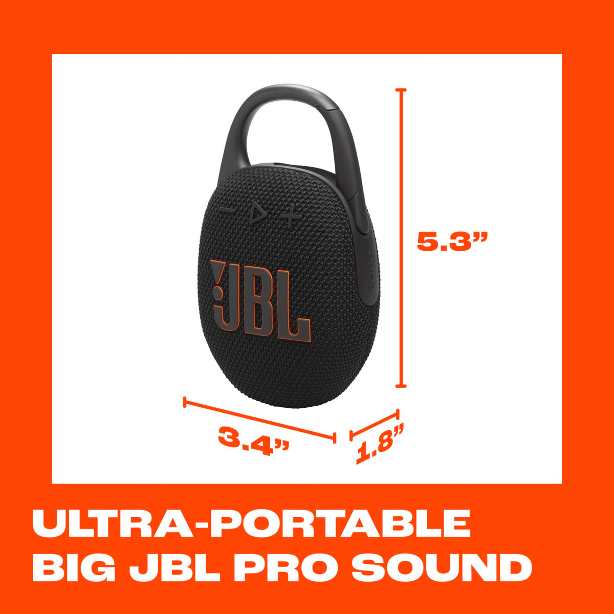 JBL Clip 5 Bocina Portátil Bluetooth, 7W de Potencia, Reproducción 12 Horas, Resistente al Agua y al Polvo IP67 - Negro