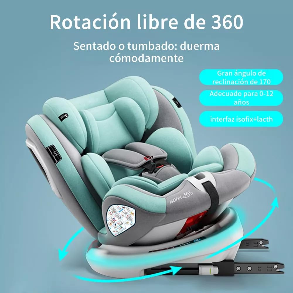 FINYQBET Autoasientos para Bebé, Asiento para Bebé Carro 3 en 1,Crecimiento Sostenible, Seguro y con Rotación 360°,Arnés de Cinco Puntos y Protección Biónica verde