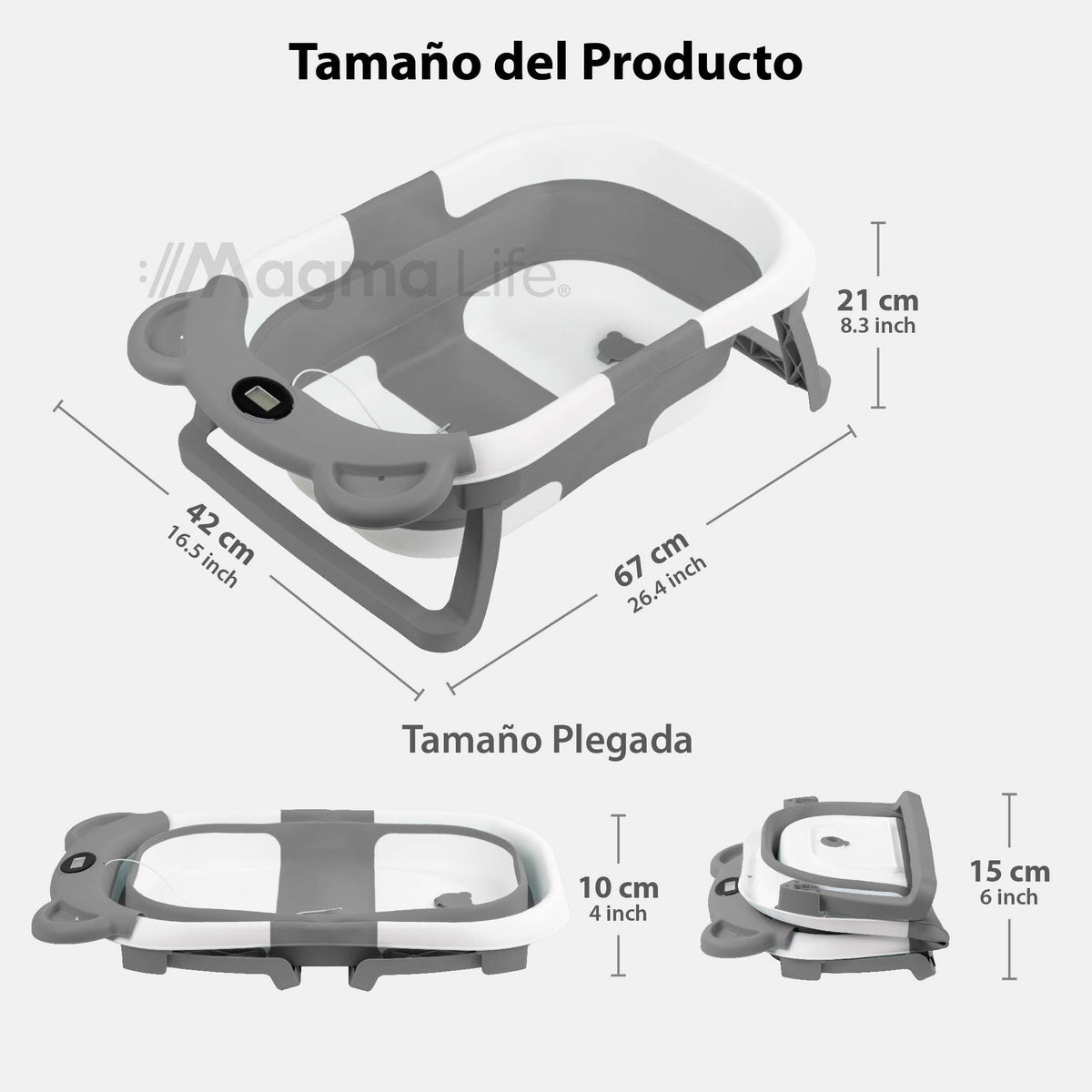 Bebbly Bañera para Bebé: Moderna Tina de Baño Plegable para Bebé, con Sensor de Temperatura y Cojín Antideslizante, Segura para Bebé Recién Nacido a 12 meses. ¡Garantiza Tranquilidad y Practicidad para tu Bebé! (Gris)