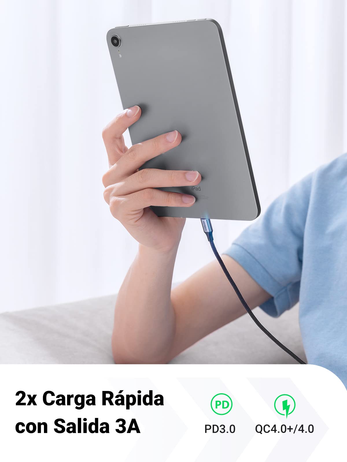 UGREEN Cable USB C a USB C 1M, 60W PD Carga Rápida 20V 3A, Cargador USB Tipo C Compatible con iPhone 16 15 Pro Max, Galaxy S25 S24 S23 S22, Macbook Pro 2024 2023, Air, iPad Pro 2024, Pixel 9 8 7