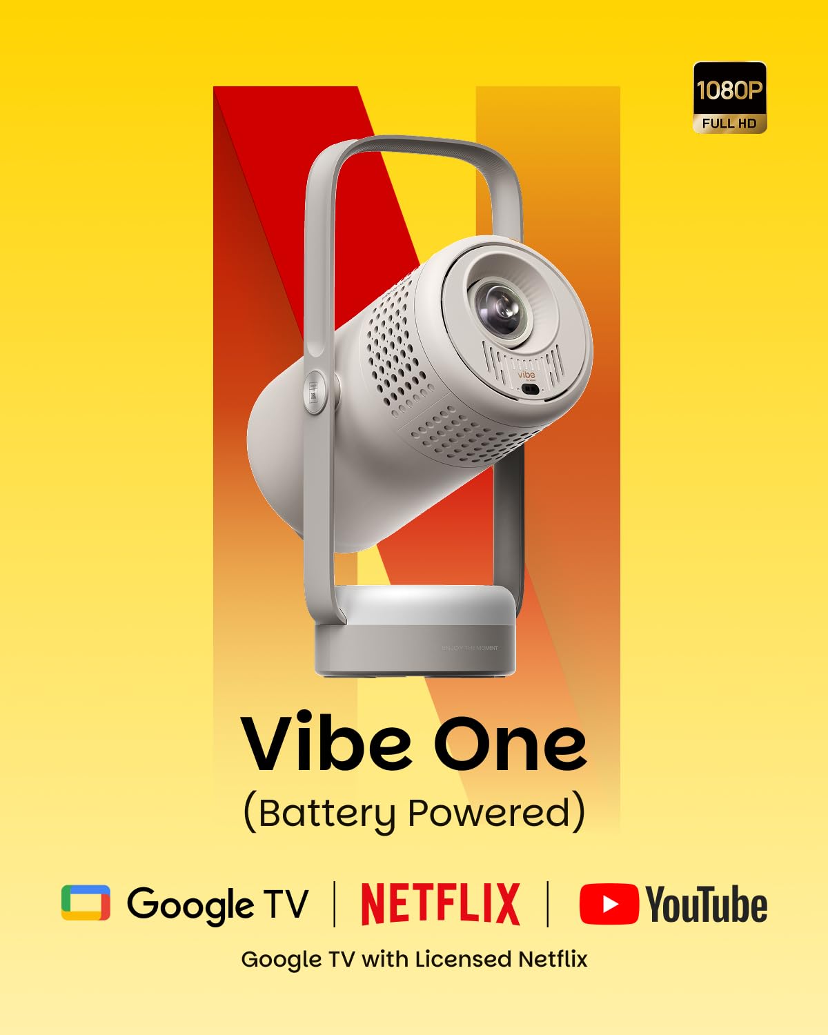 XGIMI Vibe One Proyector portátil inteligente 1080P alimentado por pilas, Google TV con Netflix con licencia, sonido de JBL, batería integrada, enfoque automático y piedra clave, proyector HD para