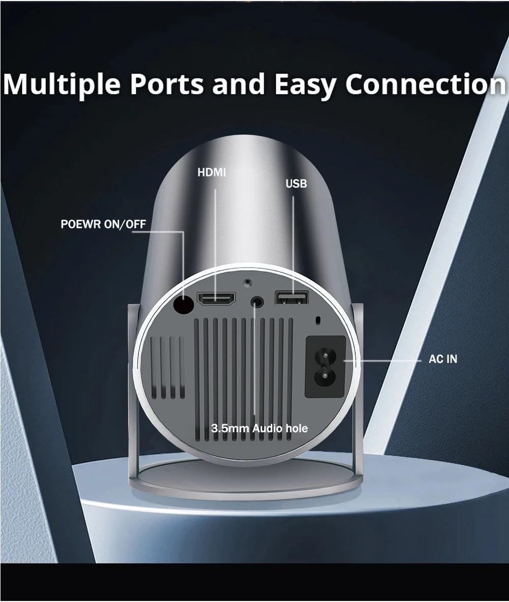 KUNEM Mini Proyector Portátil 4K, 250 ANSI/10000 Lúmenes, WiFi 6 y BT 5.2, Sistema Android 13 Integrado Corrección Trapezoidal Automática Rotación de Imagen 270°, Compatible con HDMI/iOS/Phone/PC/PS.