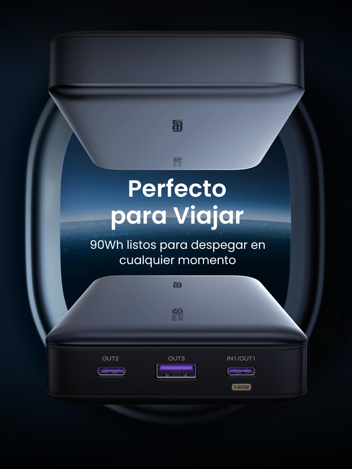 UGREEN 145W Power Bank 25000mAh Cargador Portátil Carga Rápida con Cable USB C y 3 Puertos PD3.0 Banco de Energía Batería con Pantalla Digital Compatible con MacBook iPad iPhone 16/15/14 Xiaomi Galaxy