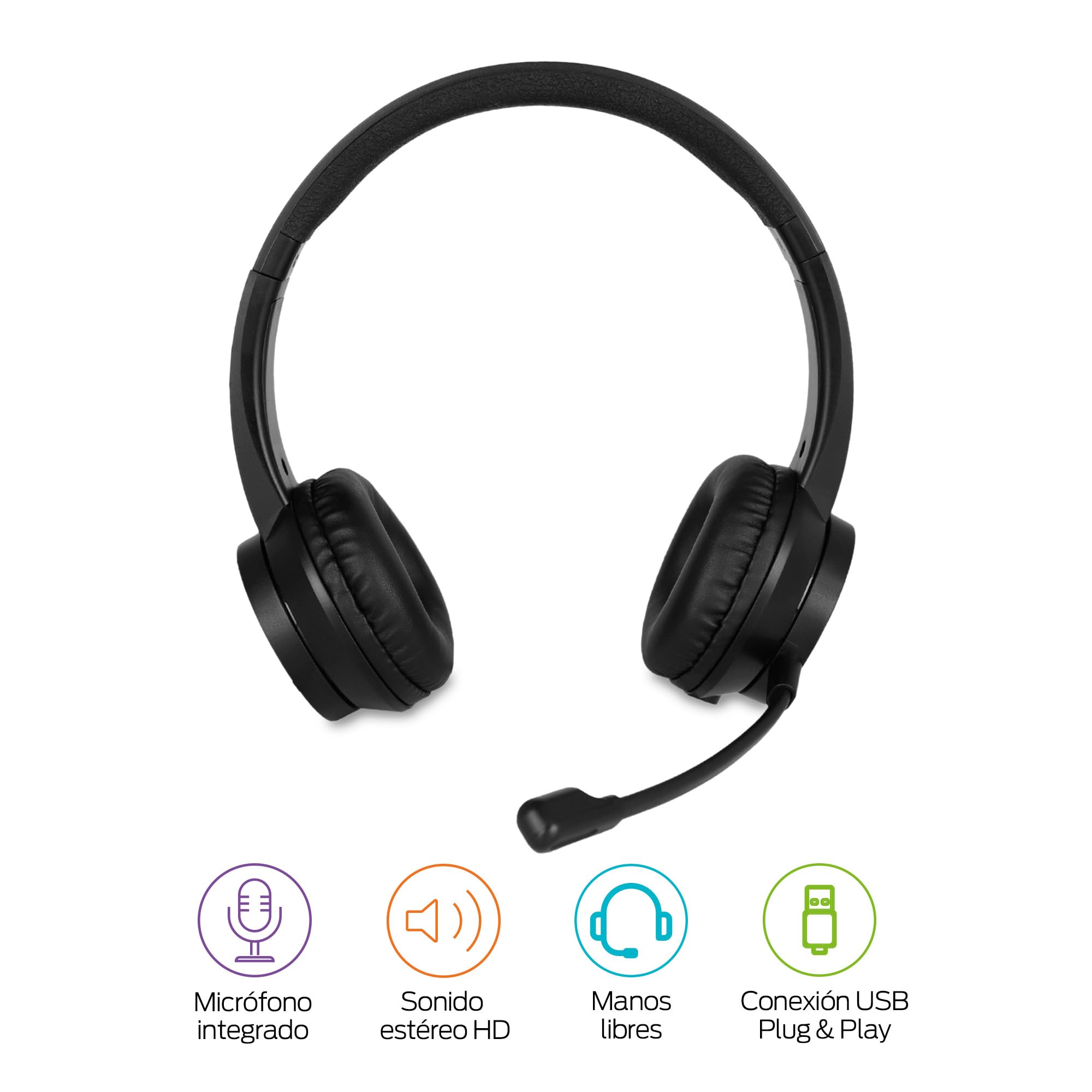 Redlemon Audífonos Alámbricos de Diadema USB con Micrófono Tipo Call Center