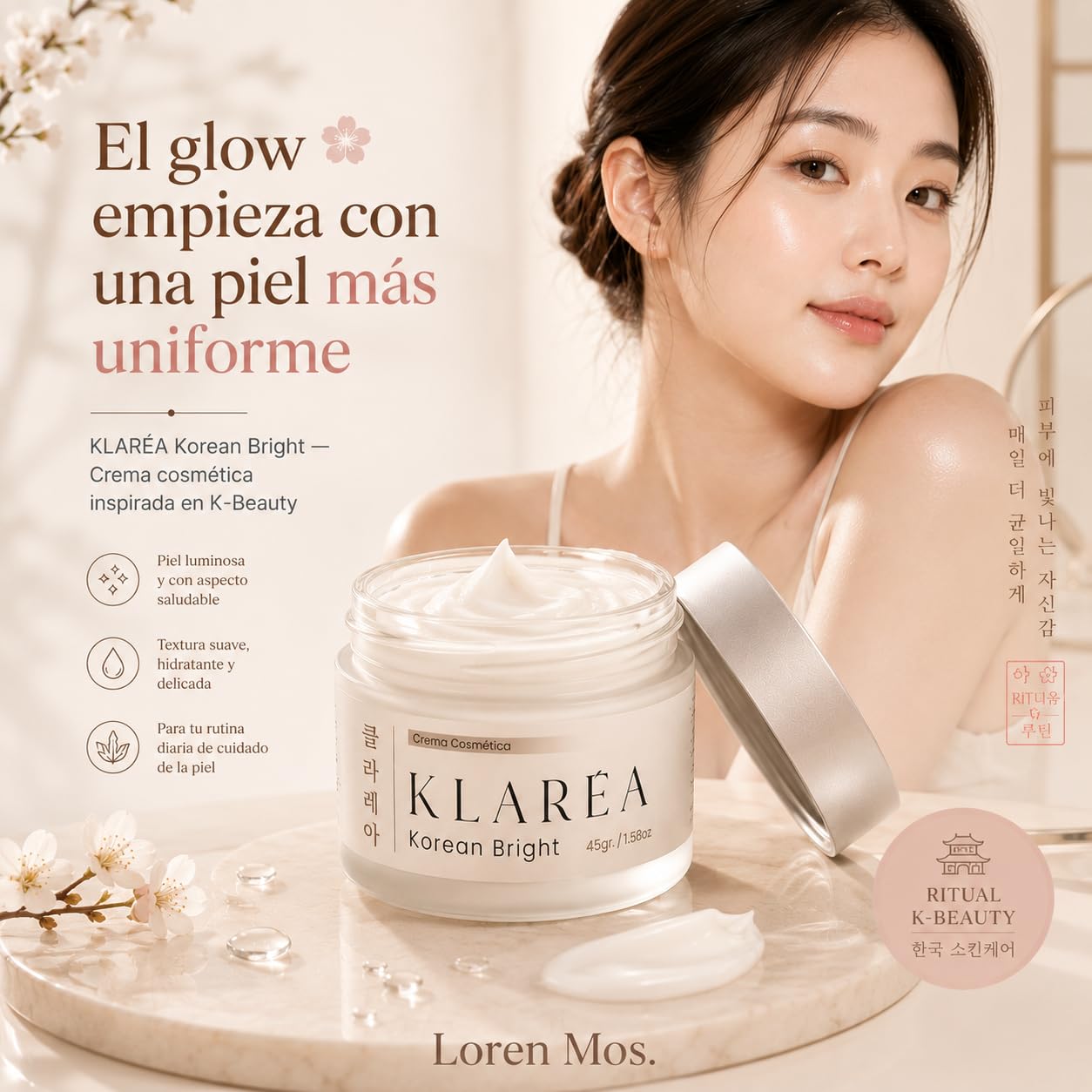 KLARÉA Korean Bright 45g - Crema Aclaradora Cosmética K-Beauty Corea para Manchas, Zonas Oscuras y Tono Desigual - Uso Facial y Corporal para Axilas, Codos, Rodillas, Cuello y Manos