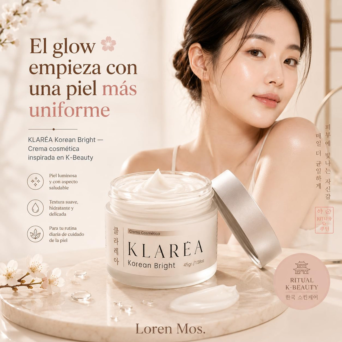 KLARÉA Korean Bright 45g - Crema Aclaradora Cosmética K-Beauty Corea para Manchas, Zonas Oscuras y Tono Desigual - Uso Facial y Corporal para Axilas, Codos, Rodillas, Cuello y Manos