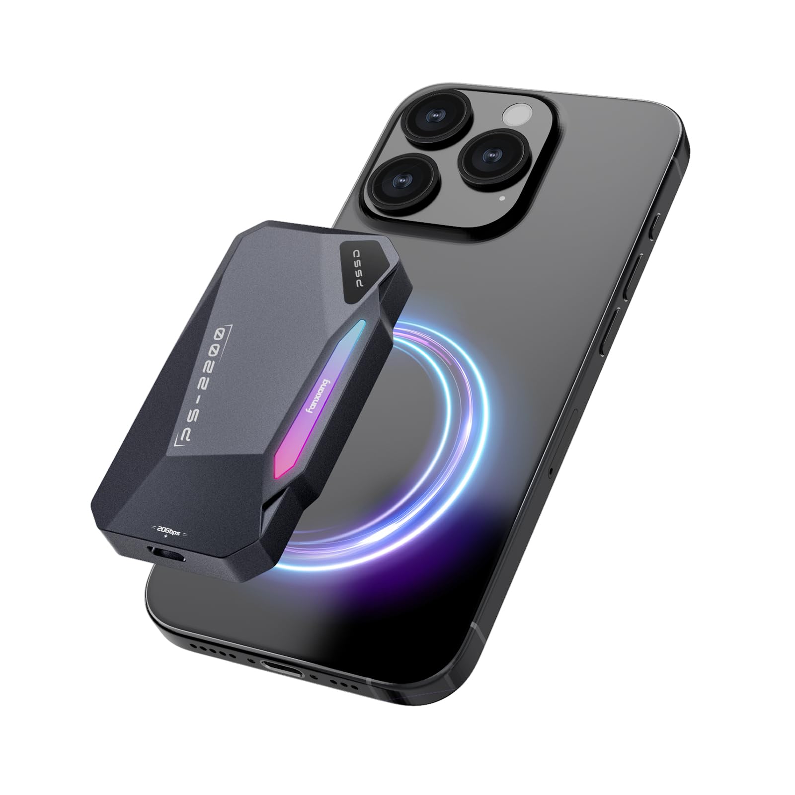 SSD Portátil Magnético 1TB, 2050MB/s, SSD Externo USB 3.2 Gen 2x2, Grabación y Almacenamiento 4K ProRes, Aleación de Aluminio, Iluminación RGB Táctil, para iPhone 15/16/17, Android, PC y Mac, PS2200