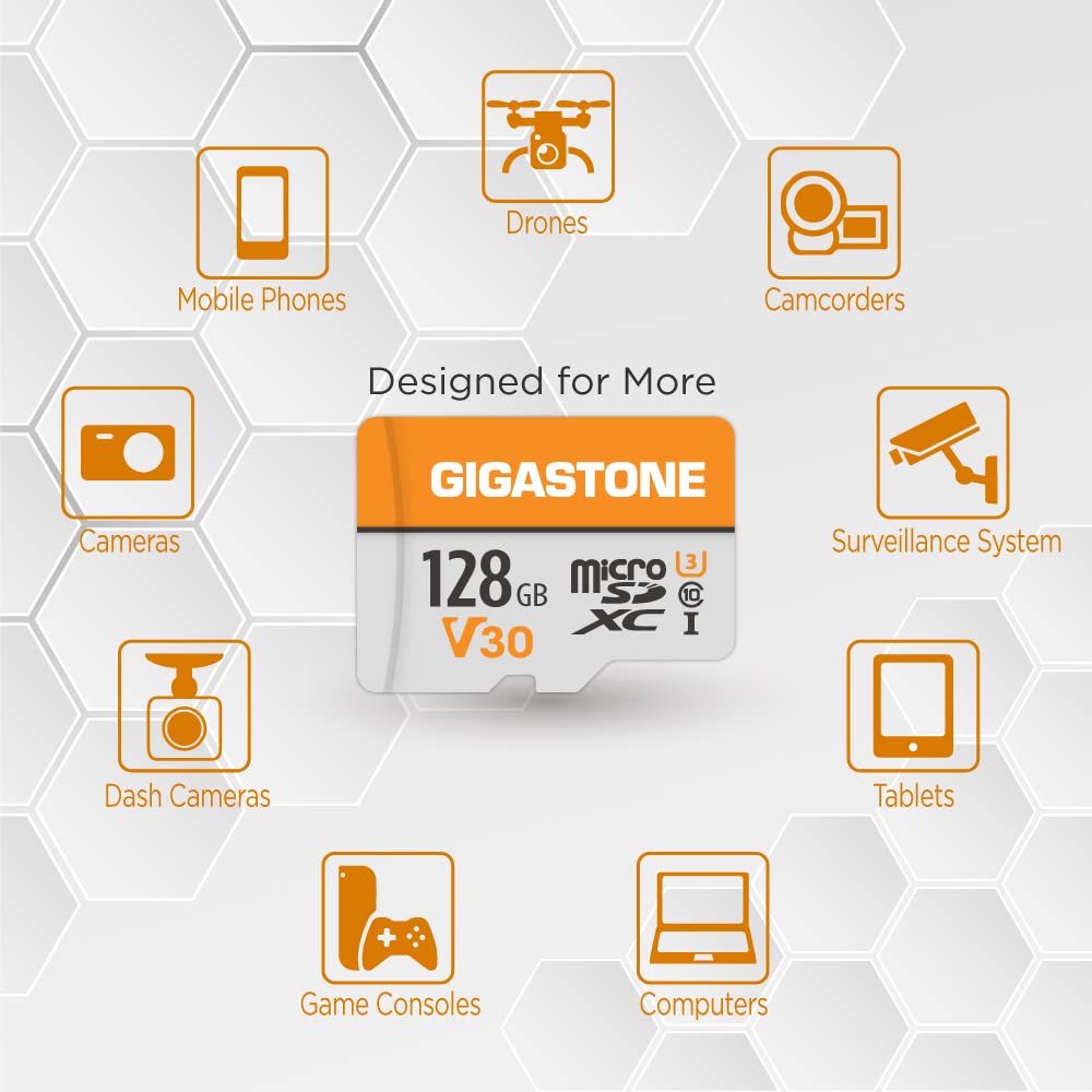 Gigastone Tarjeta de Memoria Micro SD 128 GB, Paquete de 2, Vídeo 4K UHD, Cámara de Vigilancia y Seguridad, Cámara de Acción, Drone Profesional, 95 MB/s Micro SDXC UHS-I A1 Clase 10
