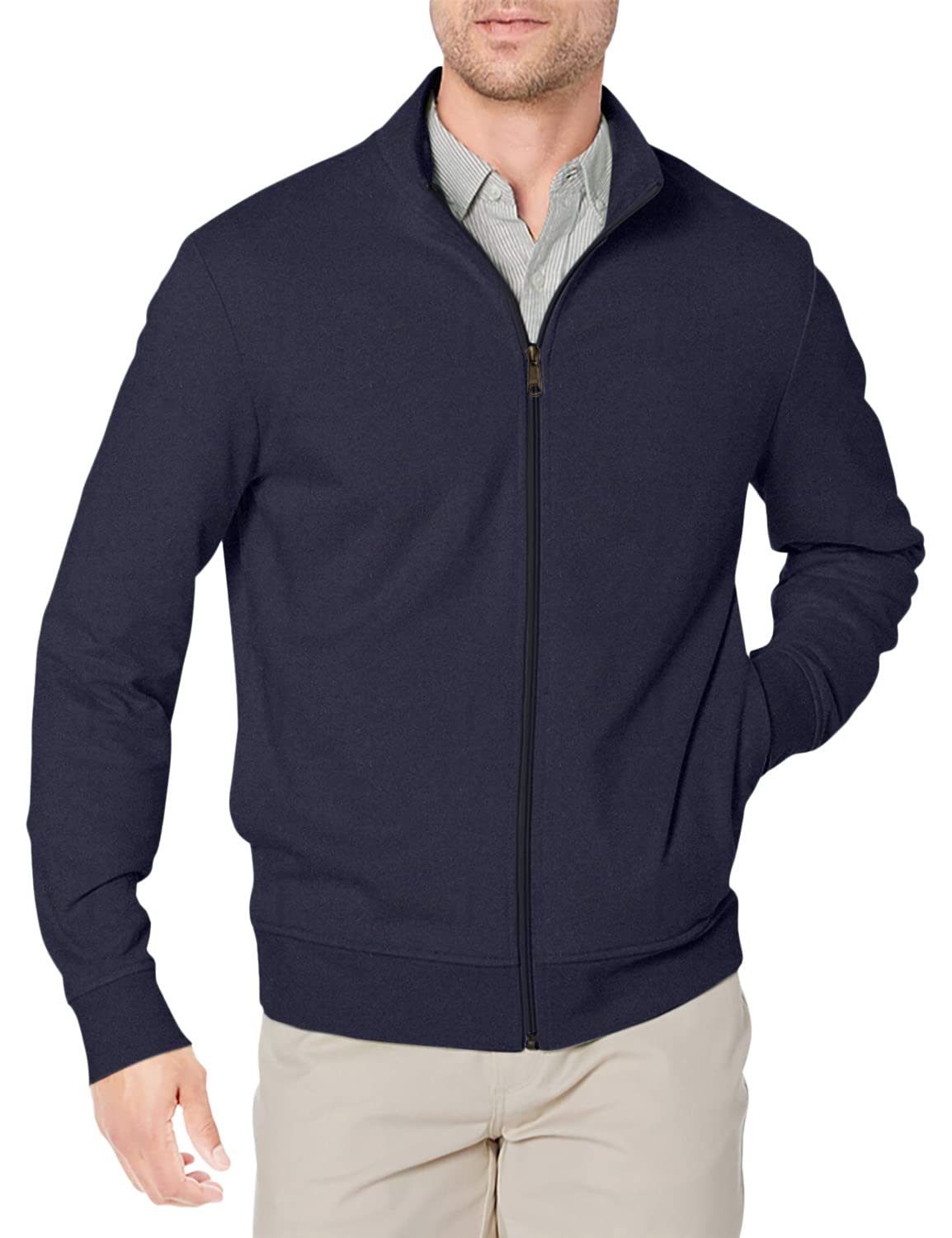 Amazon Essentials Men's Lightweight French Terry Full-Zip Mock Neck Sweatshirt, Dark Navy, Large
