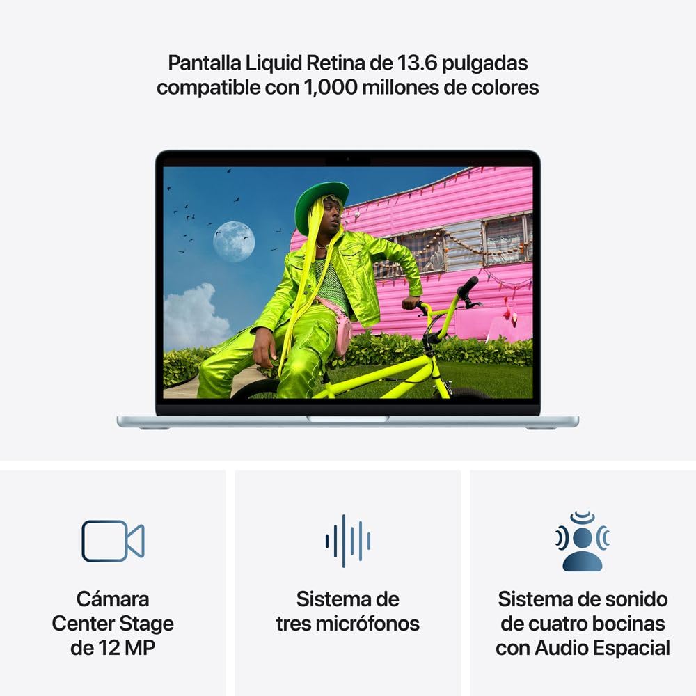 Apple 2026 MacBook Air (de 13 Pulgadas, Chip M5 de Apple con CPU de 10 núcleos y GPU de 8 núcleos, 16GB Memoria unificada, 512 GB) - Azul Cielo