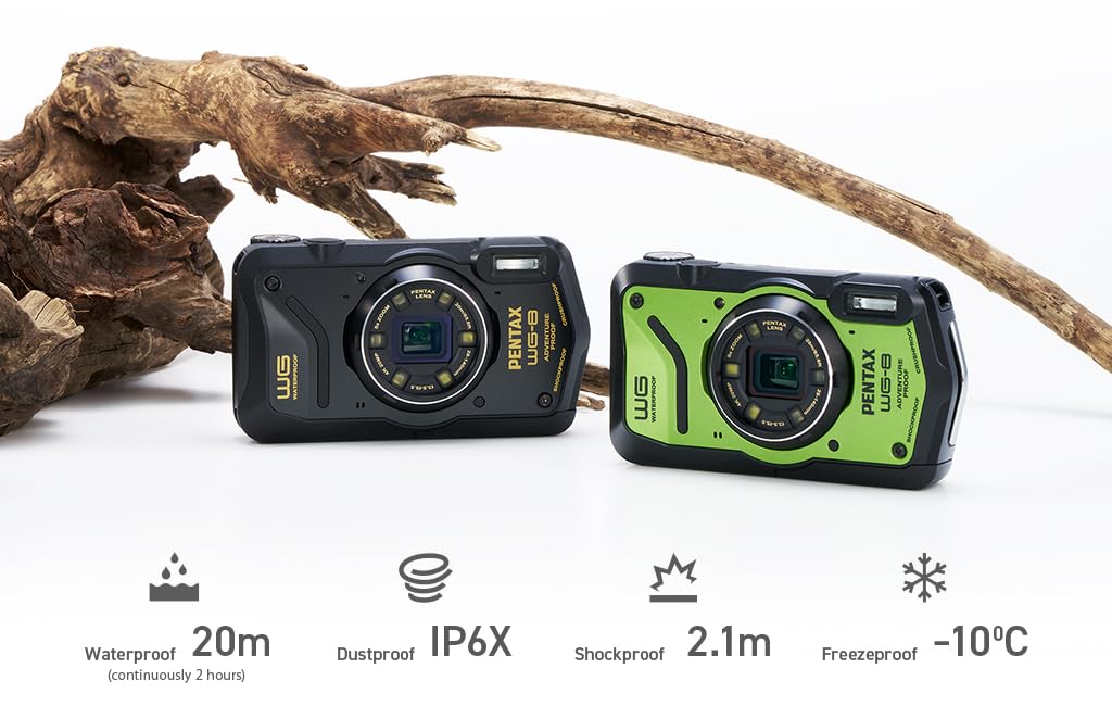 PENTAX WG-8 Verde - Cámara Digital Aventura, Impermeable, Resistente a Polvo y Golpes, con GPS y Brújula, Zoom Óptico 5x, Resolución 4K y 20 MP
