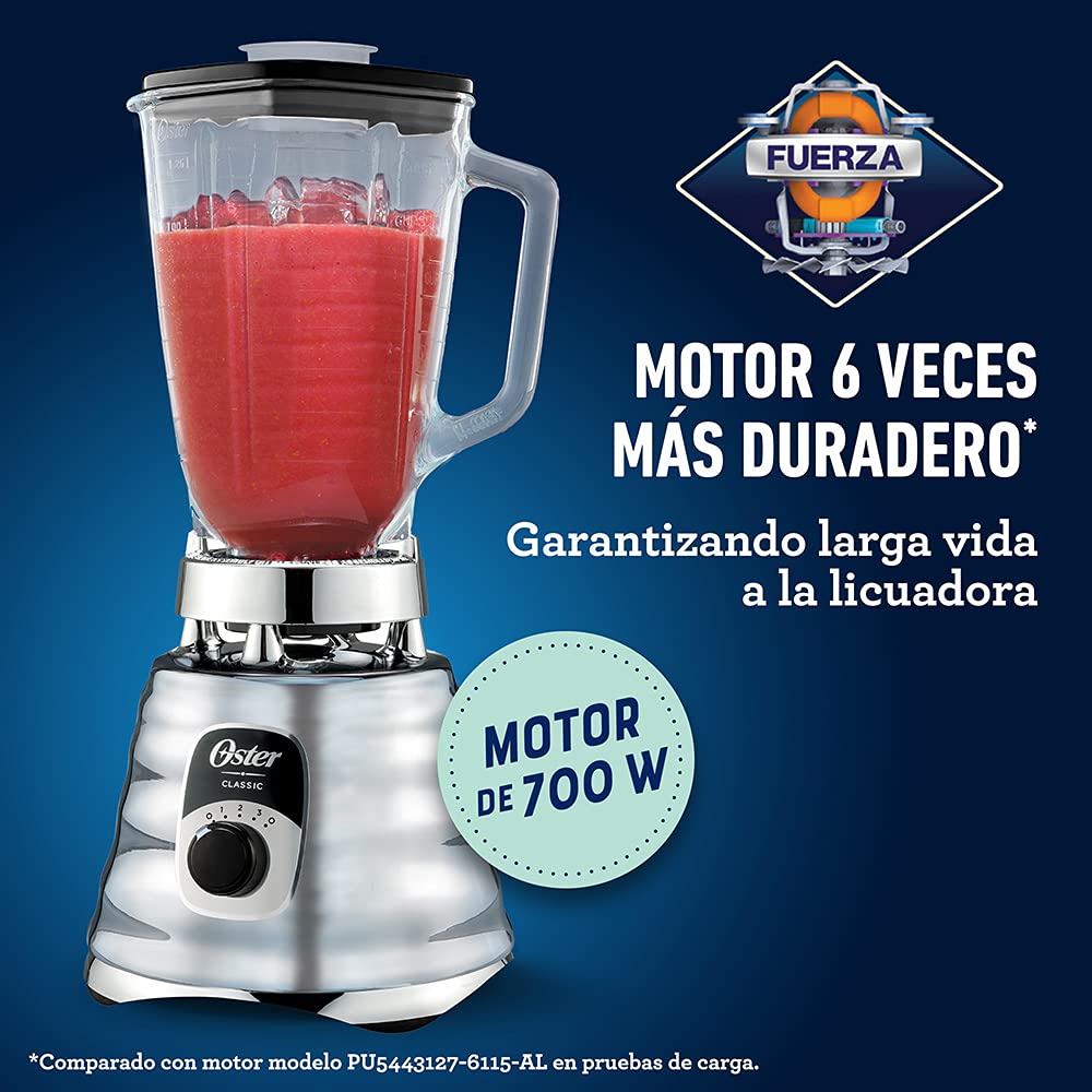Oster Licuadora Clásica Cromada, con Perilla Ergonómica, de 3 Velocidades, Color Cromo, BLST4655-013