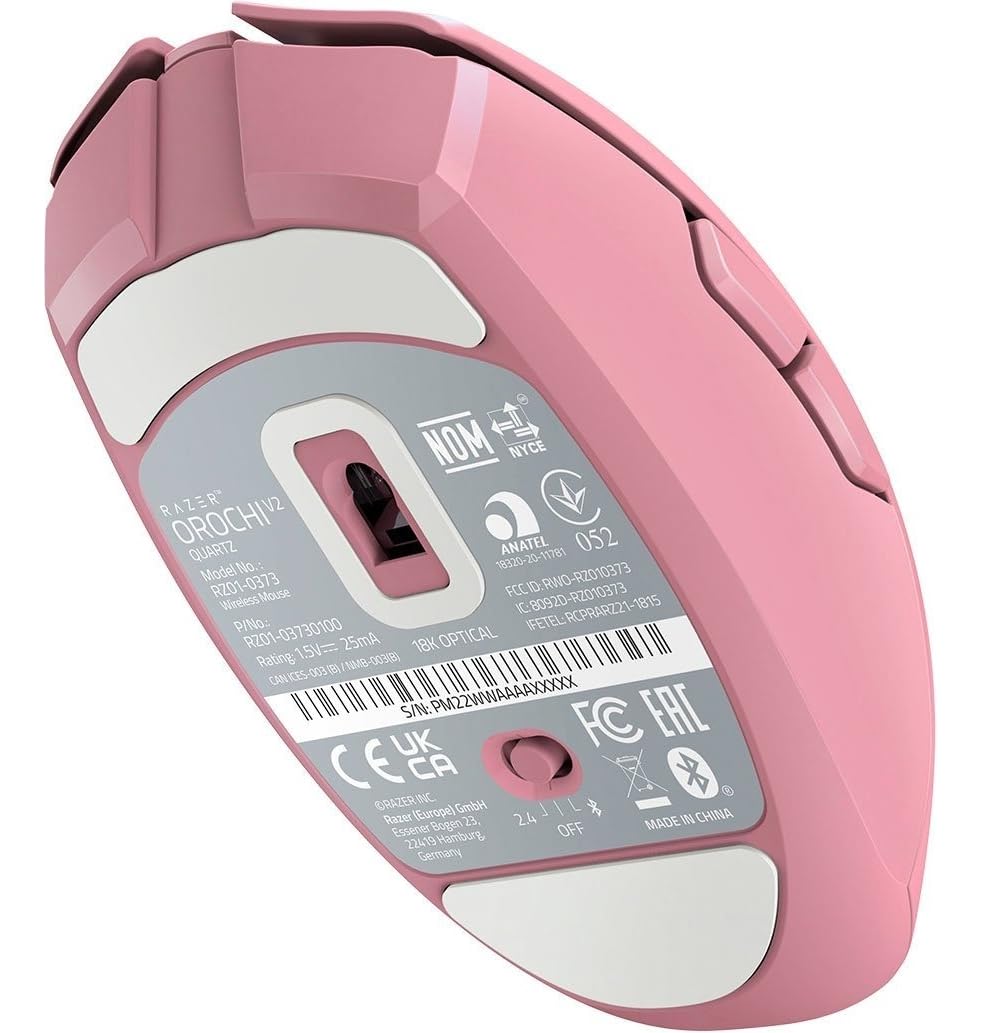 Razer Mouse Inalámbrico portaátil Orochi V2 - Mouse Gamer Compacto y Ultraligero, Bluetooth, 950 Horas de Duración, Sensor Óptico 5G de 18K DP, Cuarzo Rosa, Reacondicionado