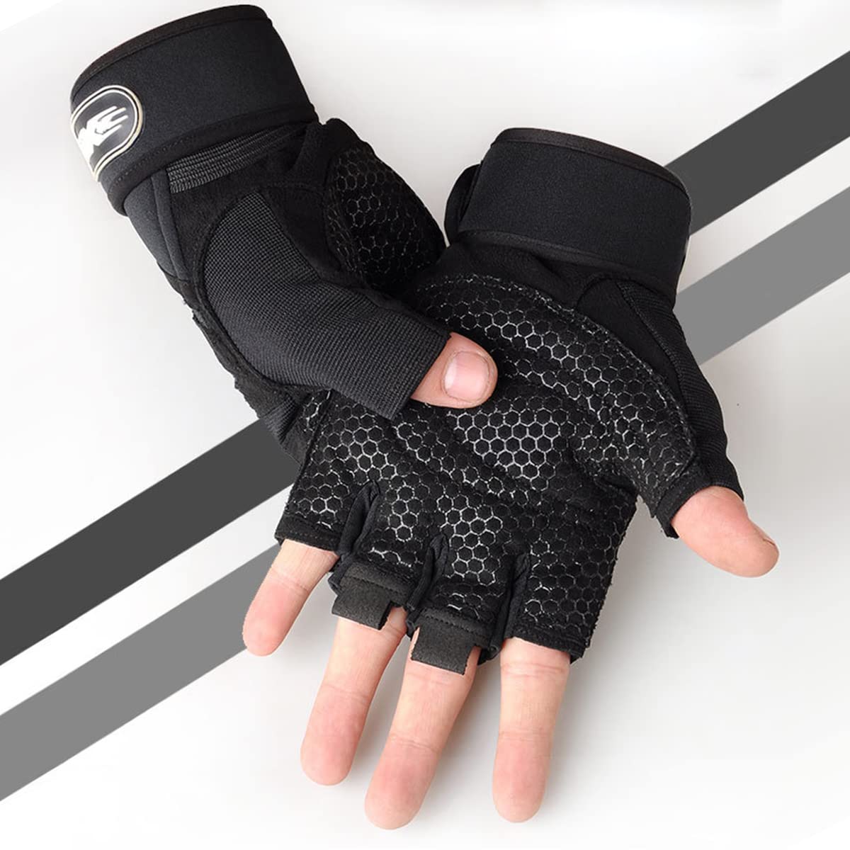 DQST Guantes para Gym, Guantes Deportivos para Gimnasio, Guantes Antideslizante y Transpirable, Guentes Diseño con Protección de Muñecas para Hombre y Mujer para Correr, Montar Bicicleta (Negro, M)