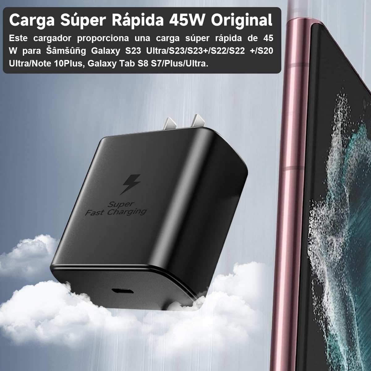 EYNSHOO Cargador Tipo C, Carga Rápida 45W para Cargador Samsung Tipo C, para Galaxy S25 Ultra/S25+/S25/S24 Ultra/S24+/S24/S23 Ultra/S23+/S23/S22+/S22/S21+/Note 10, Galaxy Tab S10/S9/S8, con Cable 1.8m