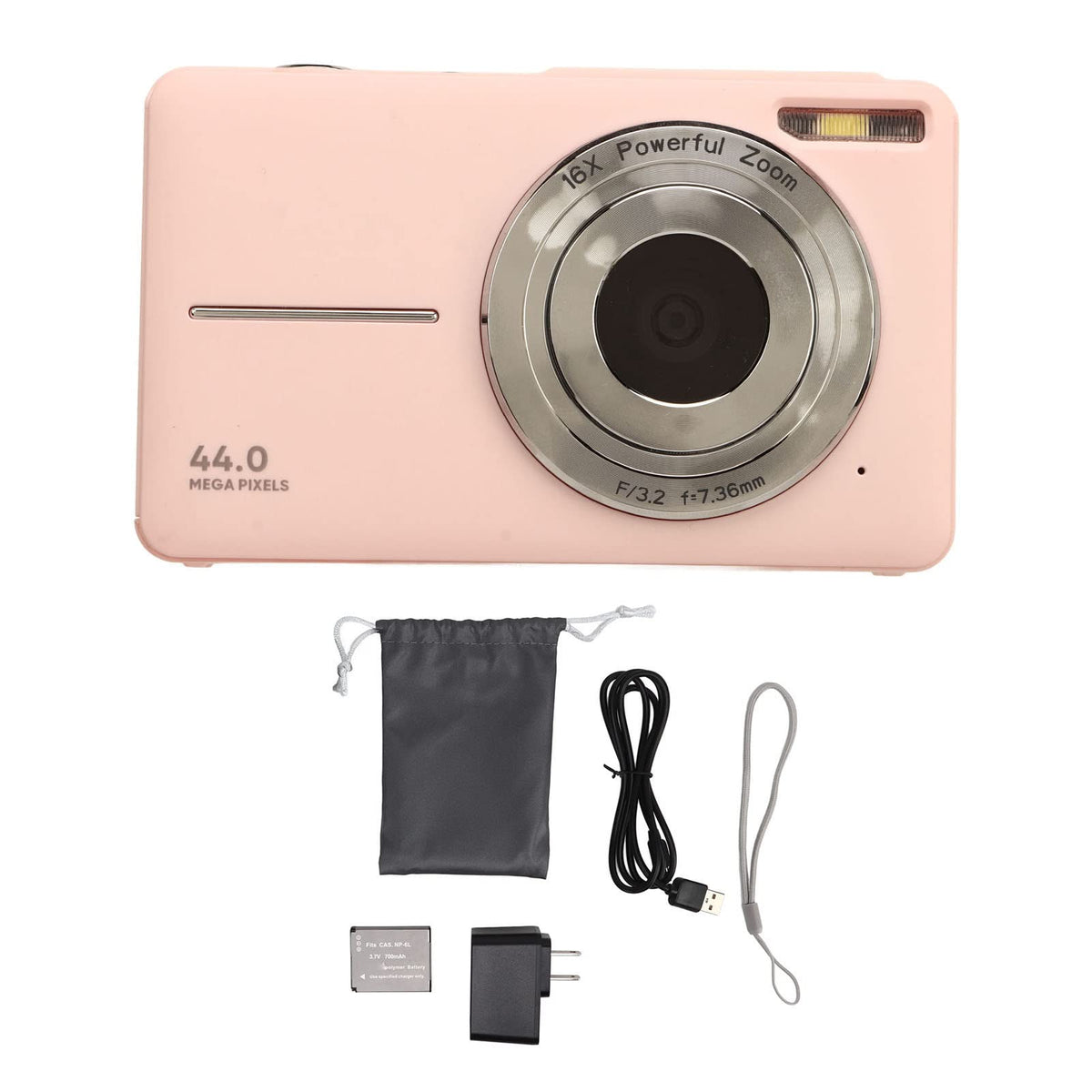 Yunseity Cámara Digital, HD 1080P 44MP Vlogging Camera para Niños Videocámara con Pantalla de 2,4 Pulgadas, Zoom 16X Autofocus Compacto Portátil Mini Camera Regalos para Estudian (Rosa)