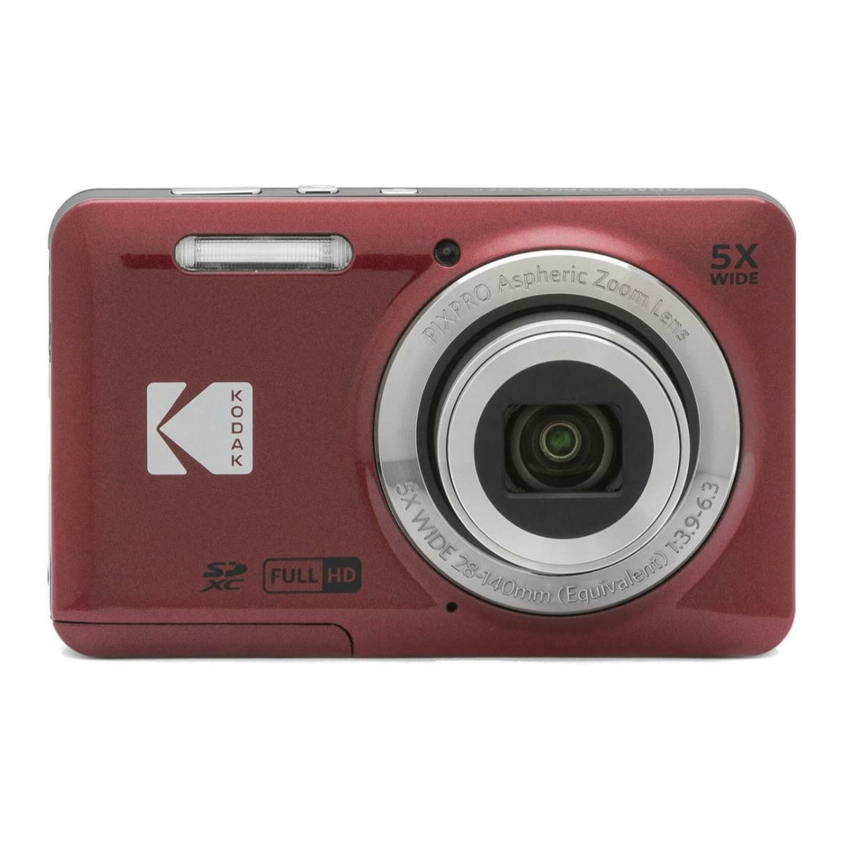 Cámara digital Kodak PIXPRO Friendly Zoom FZ55 (rojo) Paquete con tarjeta SD de 32GB, estuche para cámara y cargador de viaje para batería (4 artículos)