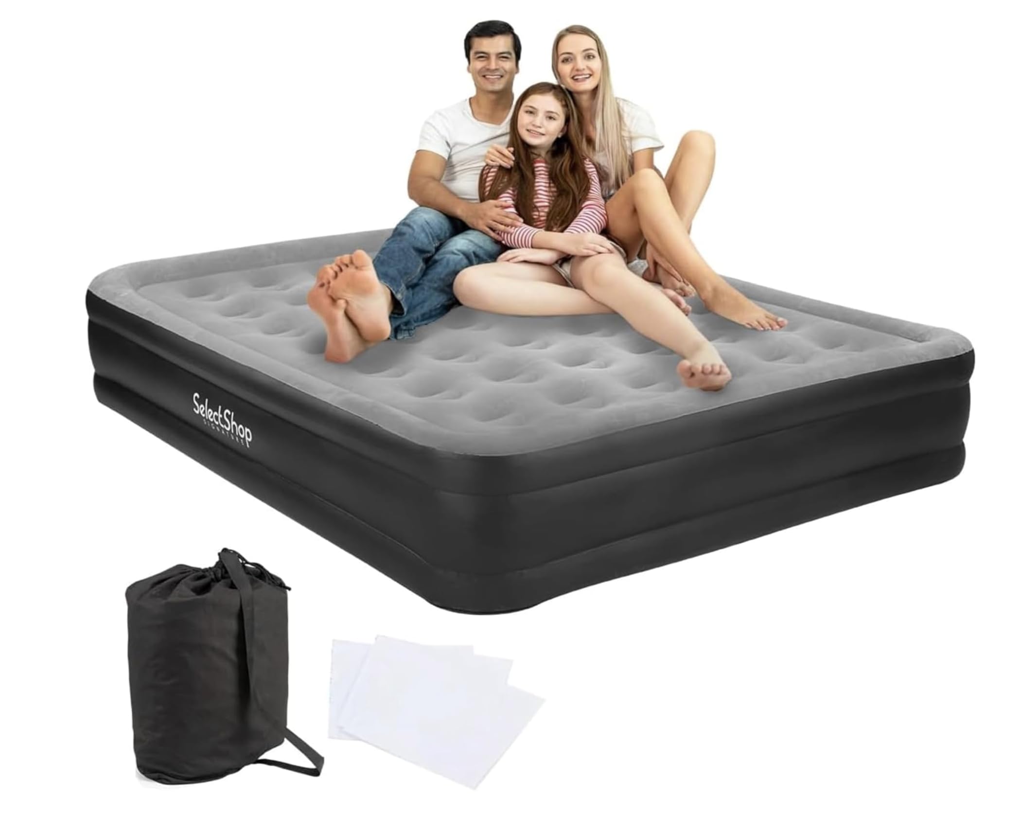 SELECTSHOP Colchón Inflable Queen Size con Bomba Incluida Cama Inflable para Camping Cama De Aire Elevada con Bomba Incluida Colchón Queen Size Inflable Duradero Resistente (Gris)