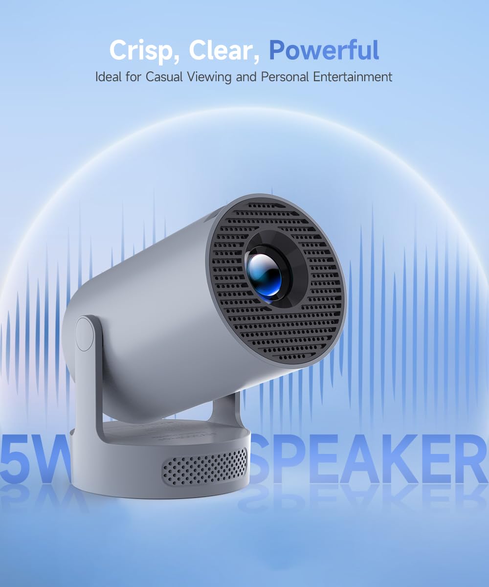Magcubic 【Actualización 2025】 HY300PRO+, miniproyector portátil 4K con WiFi 6 y Bluetooth 5.4, Altavoz Soundbass de 5 W, Control Remoto por Voz, rotación de 180°, aplicación integrada (Gris)