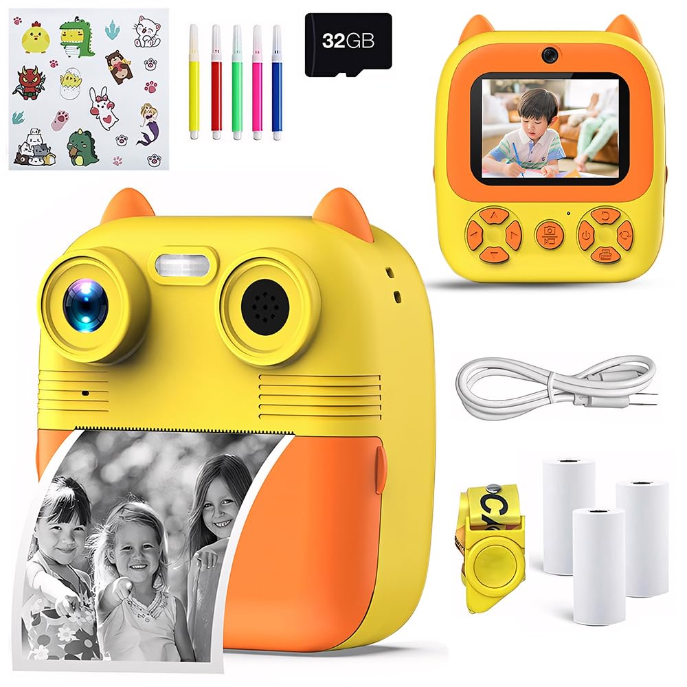 JESWO Cámara Infantil, Cámara Instantánea para Niños, Tarjeta SD de 32 GB Cámara de impresión instantánea para niños de 3 a 12 años