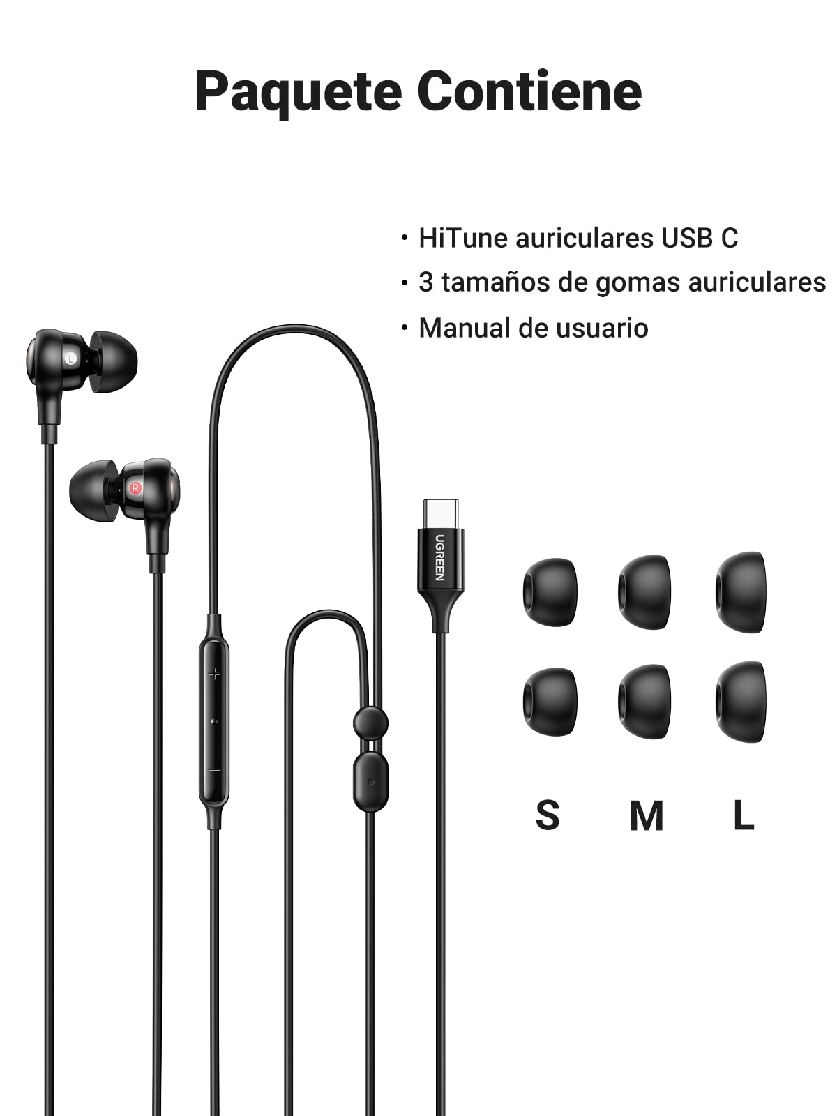 UGREEN USB C Audífonos In Ear con Cable de Type-C Cancelación de Ruido