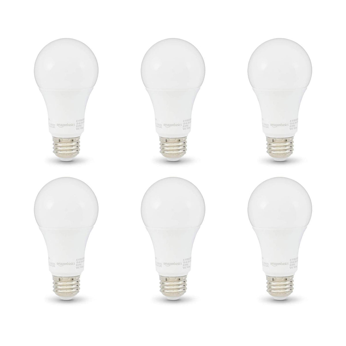 Amazon Basics - Focos LED A19 equivalentes a 100 W, blanco suave (2700 K), eficiencia energética 15 W, no regulable, vida útil de 10,000 horas, 6 unidades (paquete de 1)