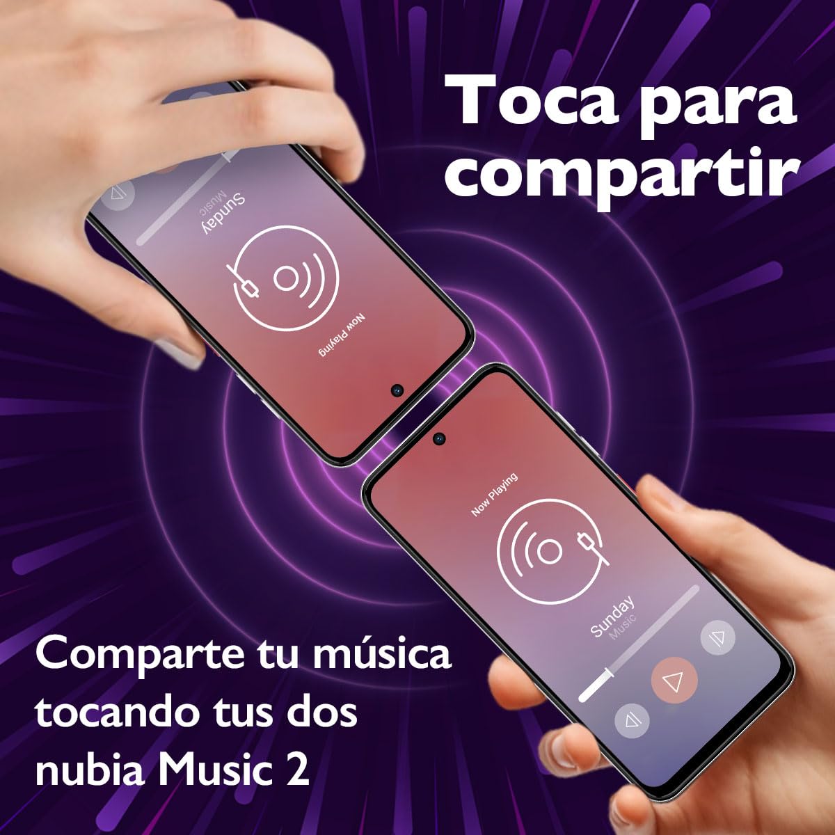nubia Celular Music 2, 6.7” 120Hz, Triple bocina Sonido Estéreo 600%+, Cámara 50MP y 256GB+8GB RAM (4GB + 4GB Dinámica), Batería 5000mAh, Multicolor