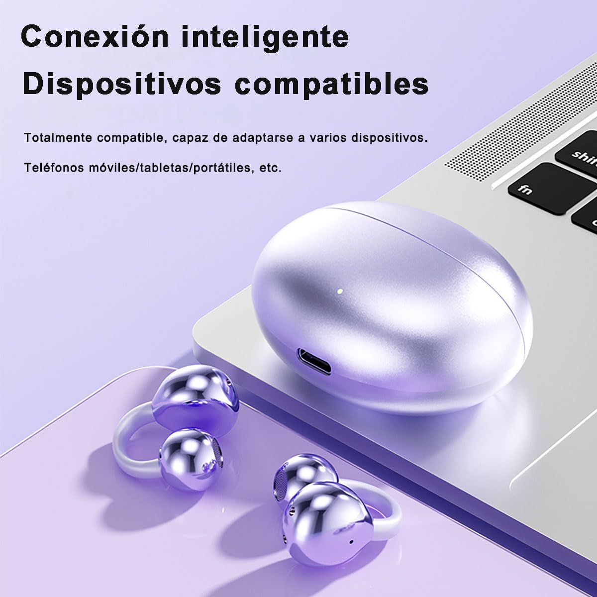 PTHTECHUS Audífonos Inalámbricos Bluetooth, Audífonos Deportivos 12mm Diafragmas con ENC, 30H Reproducción, IPX5, Compatibles con iPhone Android 5.4 Open-Ear, Llamadas nítidas (Púrpura)