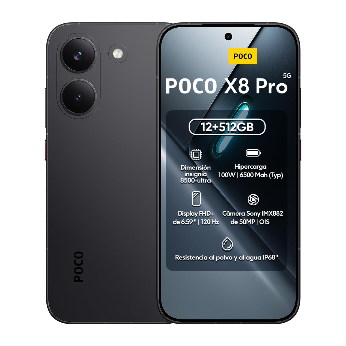 XIAOMI Celular Poco X8 Pro 12GB + 512GB Negro Versión Global,Flagship Dimensity 8500 Ultra, Batería 6500mAh(typ),Pantalla AMOLED 6.59'' 120Hz, Cámara Principal 50MP