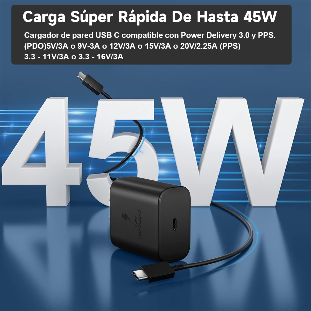 EYNSHOO Cargador Tipo C, Carga Rápida 45W para Cargador Samsung Tipo C, para Galaxy S25 Ultra/S25+/S25/S24 Ultra/S24+/S24/S23 Ultra/S23+/S23/S22+/S22/S21+/Note 10, Galaxy Tab S10/S9/S8, con Cable 1.8m