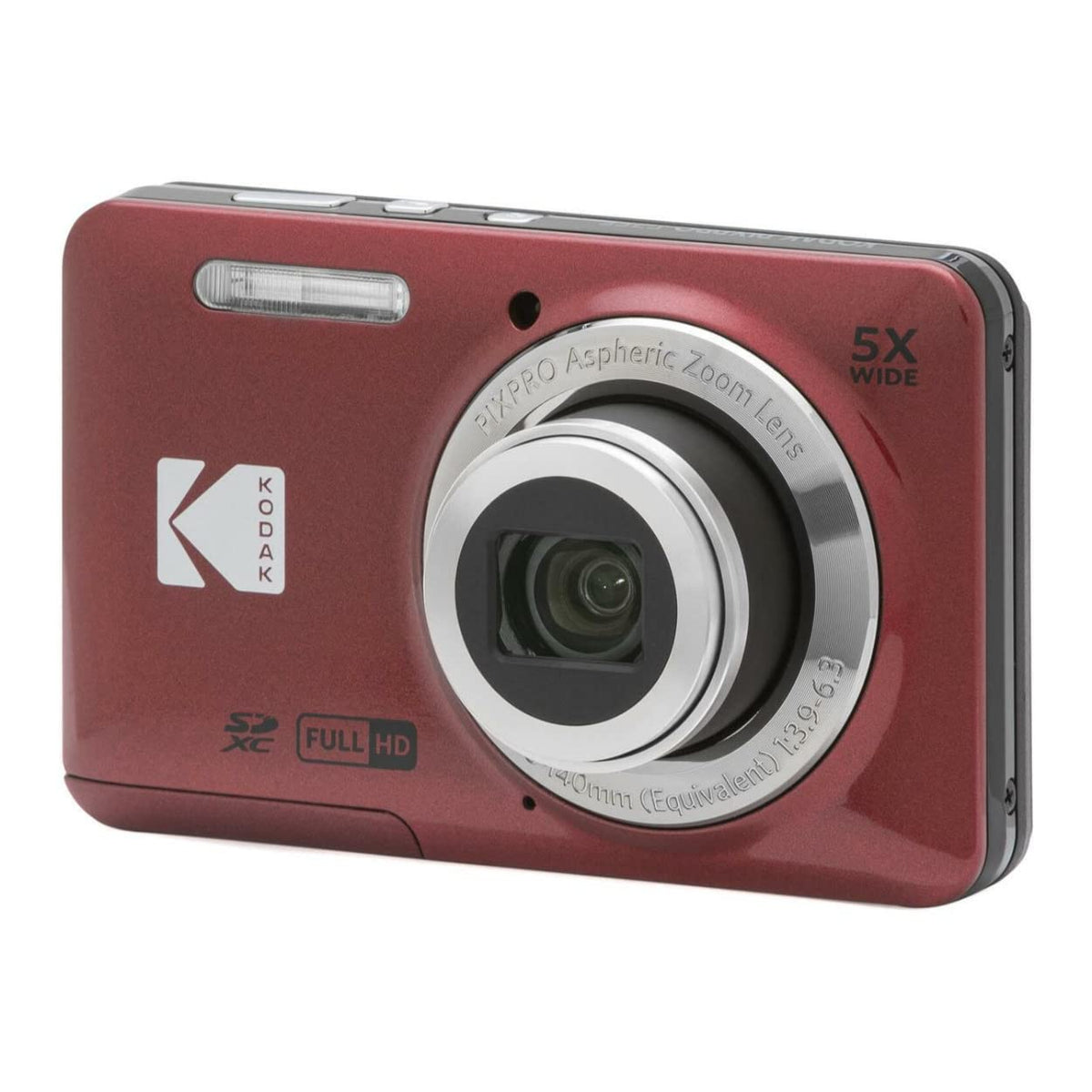 Cámara digital Kodak PIXPRO Friendly Zoom FZ55 (rojo) Paquete con tarjeta SD de 32GB, estuche para cámara y cargador de viaje para batería (4 artículos)