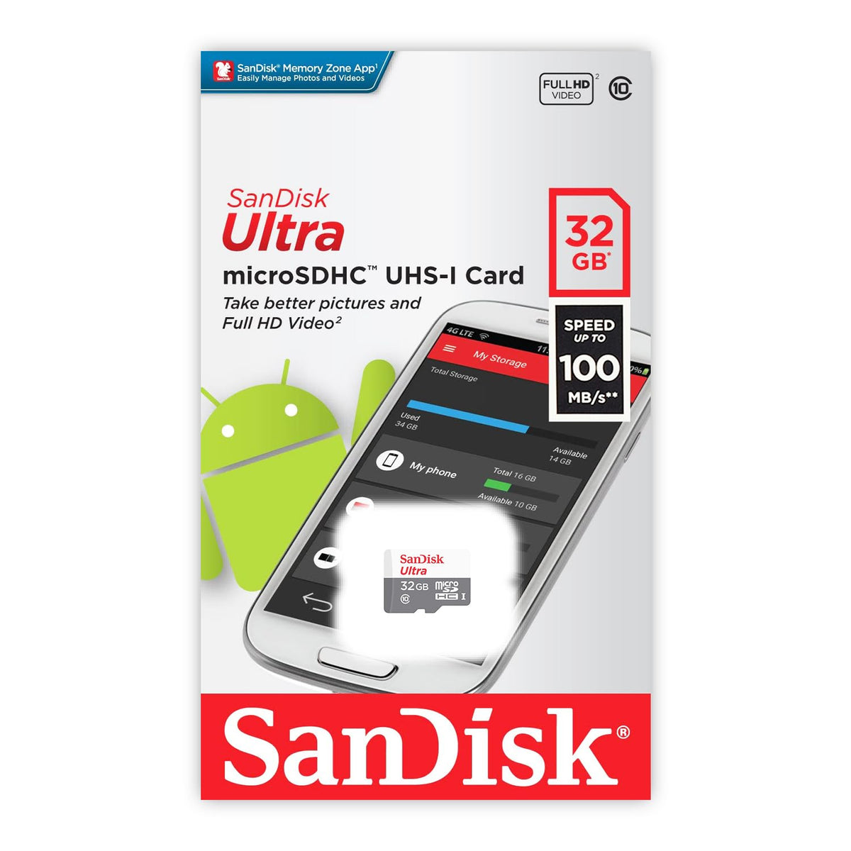 Sandisk SDSDQUAN-032G-G4A MicroSDHC Ultra for Android, 48MB/s, 32GB