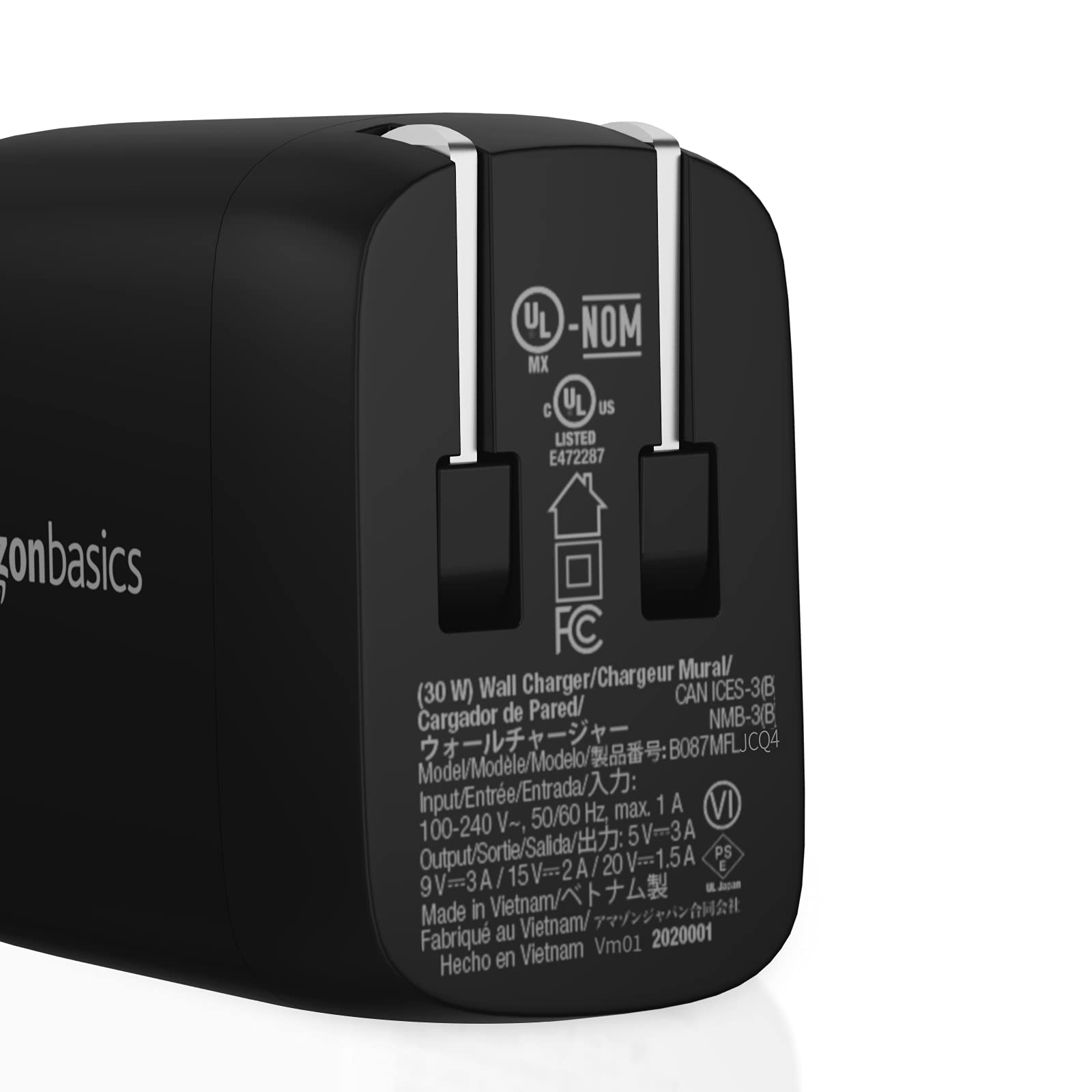 Amazon Basics Cargador de Pared GAN USB-C de 30 W con PD para Tablets y teléfonos (iPhone 16/15/14/13/12/11/X, iPad, Samsung, y más), sin PPS, Negro