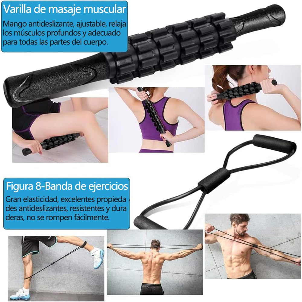 Rodillo de Espuma 6 en 1 Kit Masajeador Negro