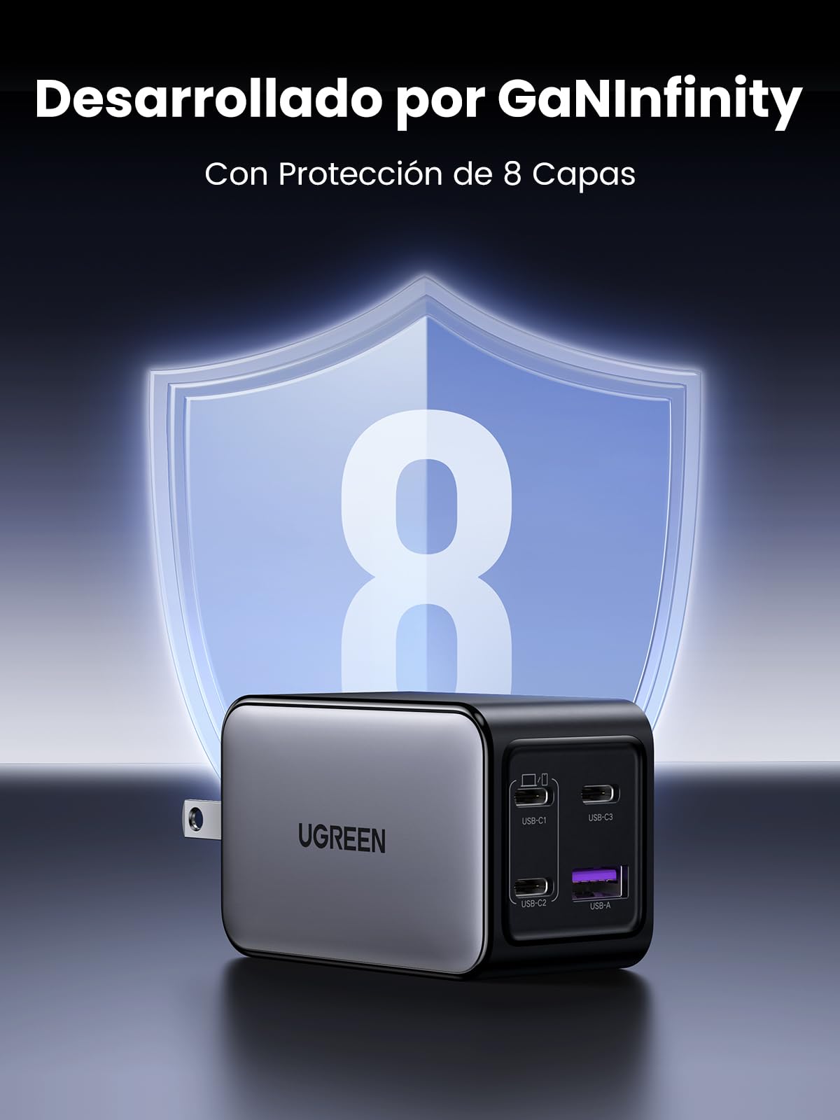 UGREEN Nexode X5 65W Cargador 4 Puertos USB C y USB A, GAN Carga Rápido Compatible con iPhone 16/15/14, Galaxy S25/S24, MacBook Pro/Air, iPad Pro/Air, Pixel 8, Steam Deck