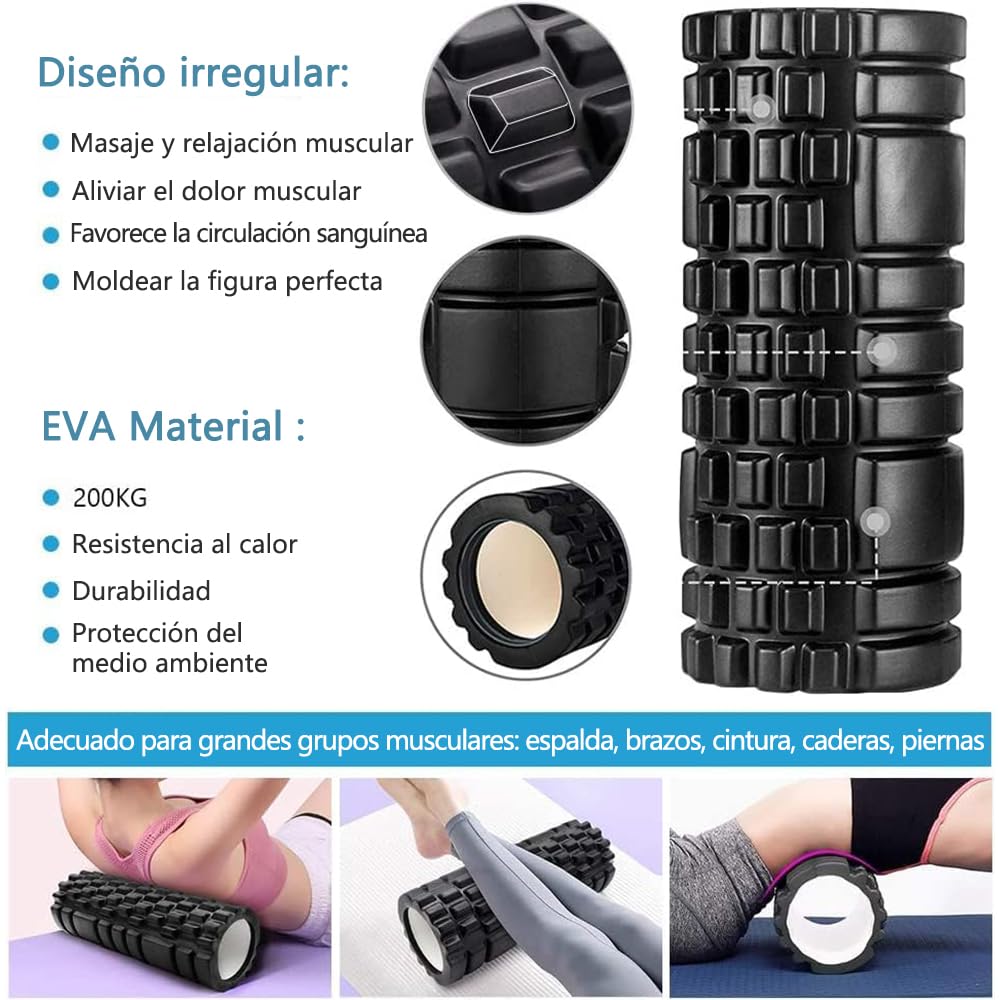 Rodillo de Espuma 6 en 1 Kit Masajeador Negro